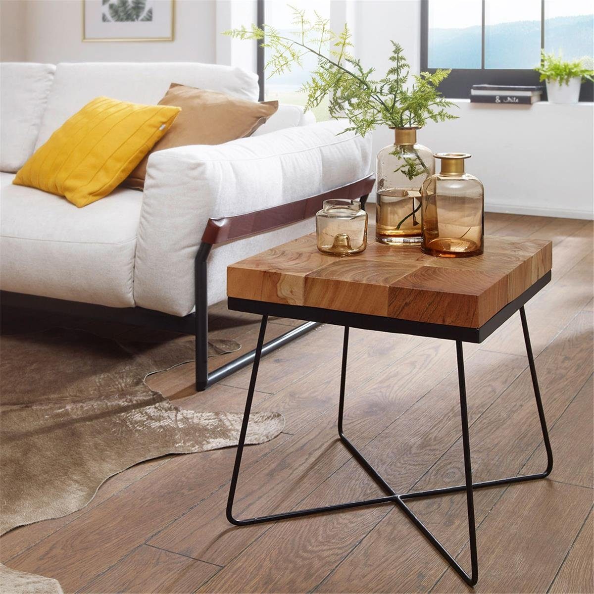 Lomadox Beistelltisch, Wohnzimmertisch Modern Holztisch mit Metallbeinen B/H/T ca. 45/51/45cm