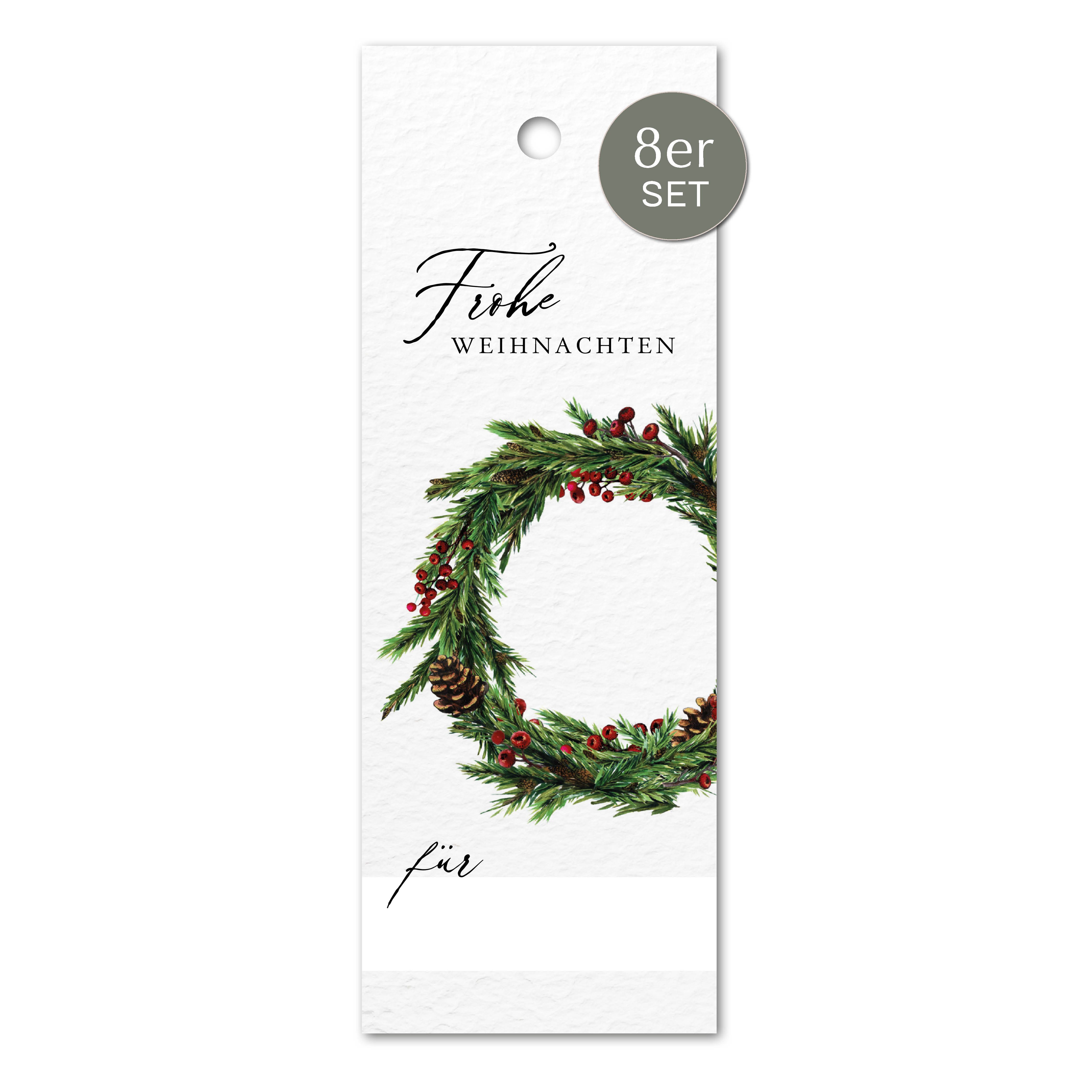 NORDEULE Dekohänger Weihnachtskranz "Frohe Weihnachten" 8 Stück, Geschenkanhänger ideal für Weihnachtsgeschenke DIYs Adventskalender