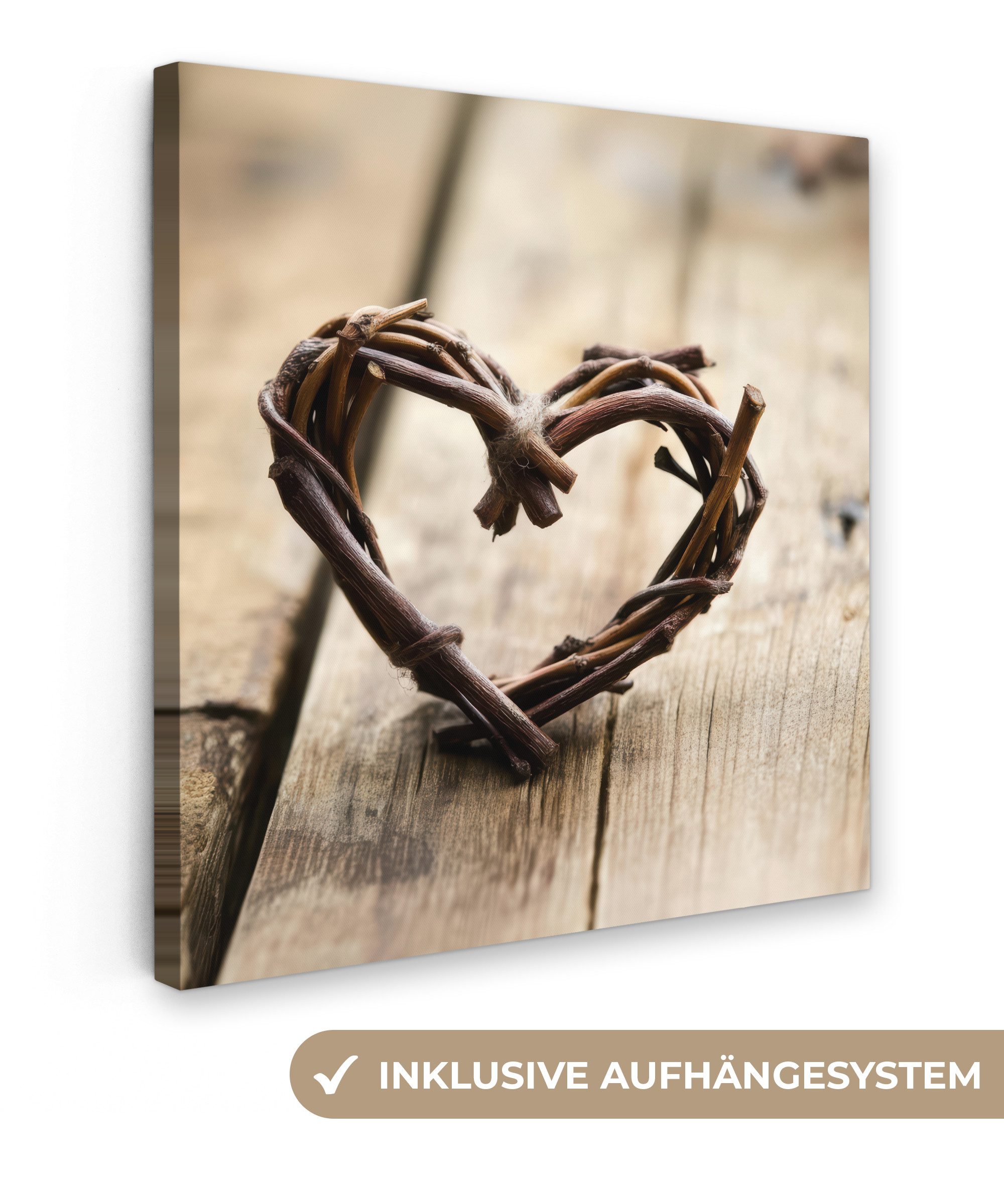 OneMillionCanvasses® Leinwandbild Herz - Holz - Natur - Äste - Braun, Fotod günstig online kaufen