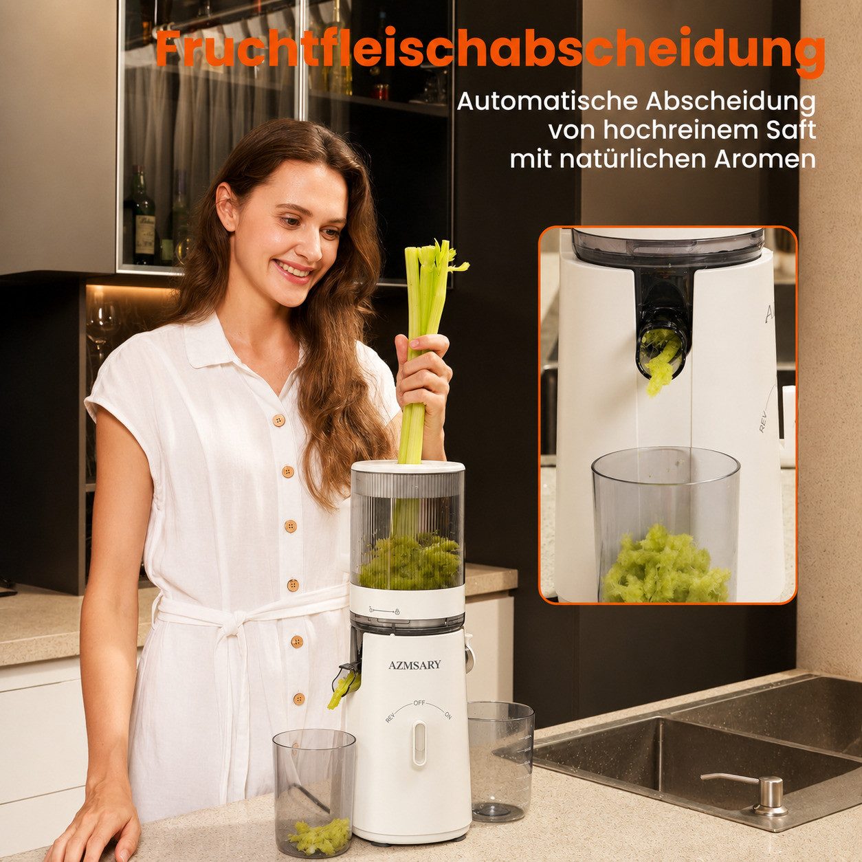 Azmsary Slow Juicer 119mm Entsafter mit großer Öffnung Für ganze Früchte und Gemüse, 150 W – Bild 5 von 5