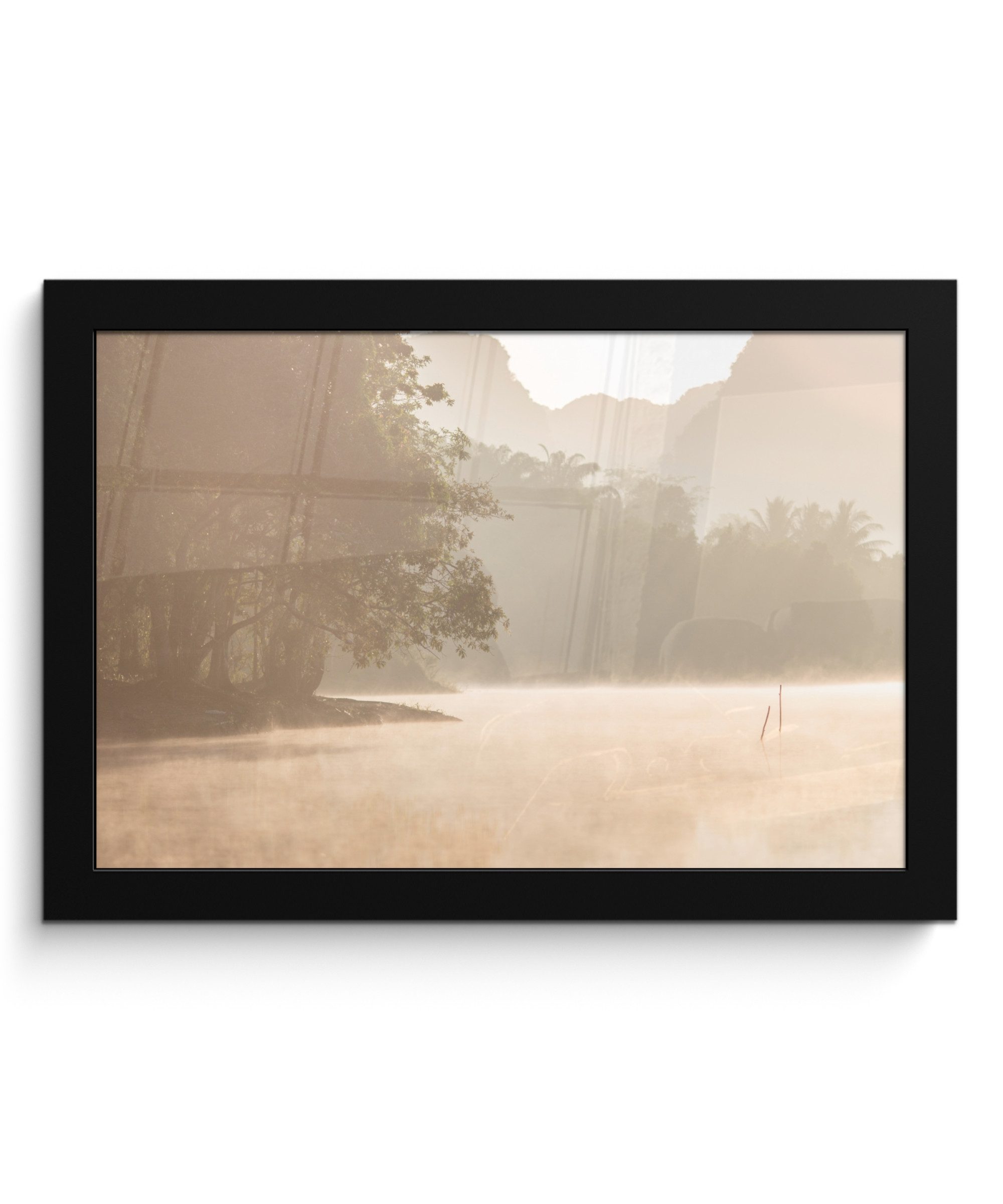 MuchoWow Poster Landschaft - Wald - Wasser - Nebel - Beige, (1 St), Wandbilder, Deko Wohnzimmer Schlafzimmer, 30x20 cm