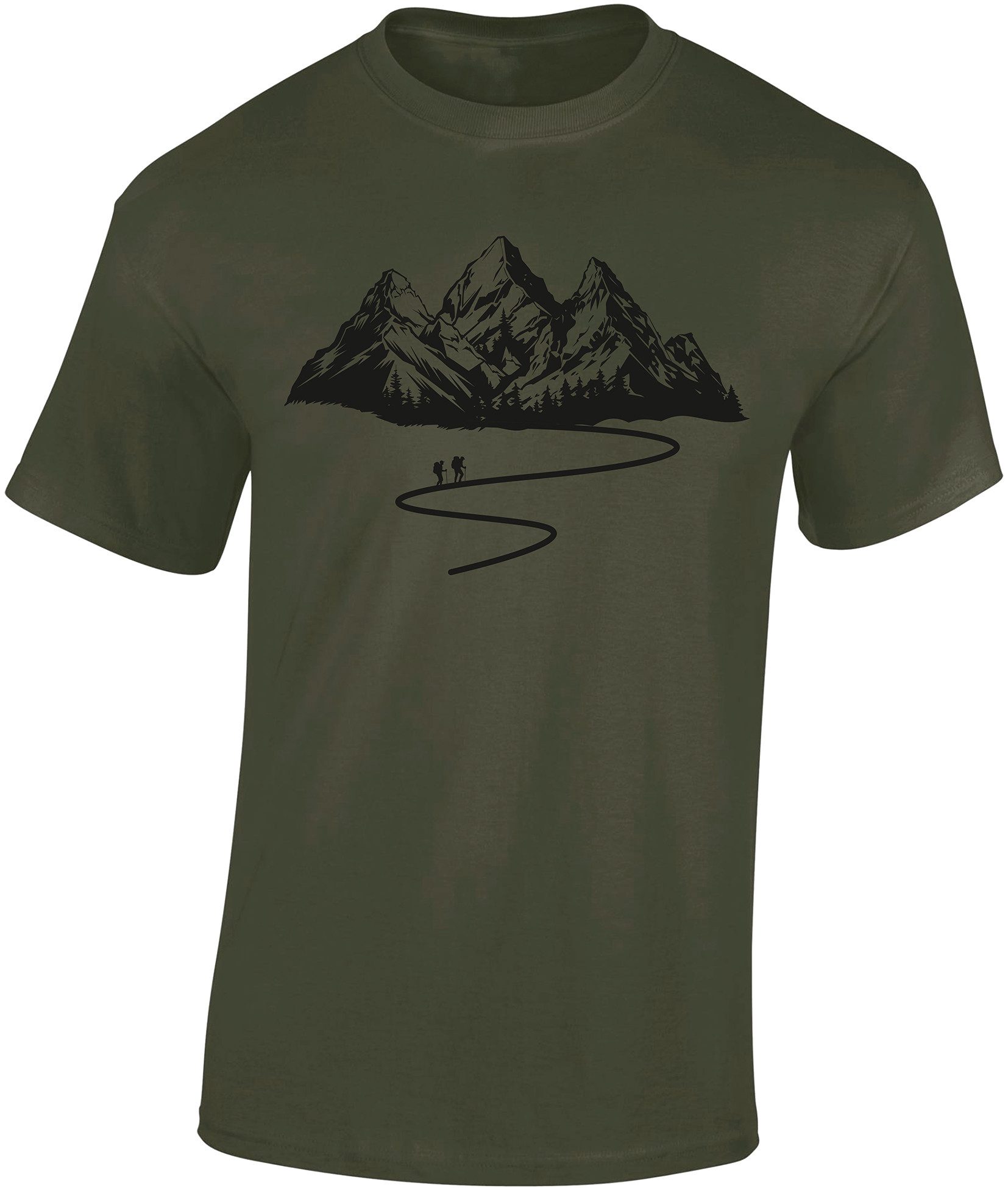 Baddery Print-Shirt Wander T-Shirt: „Bergweg“ - Geschenk für Wanderer & Bergsteiger, hochwertiger Siebdruck, auch Übergrößen, aus Baumwolle