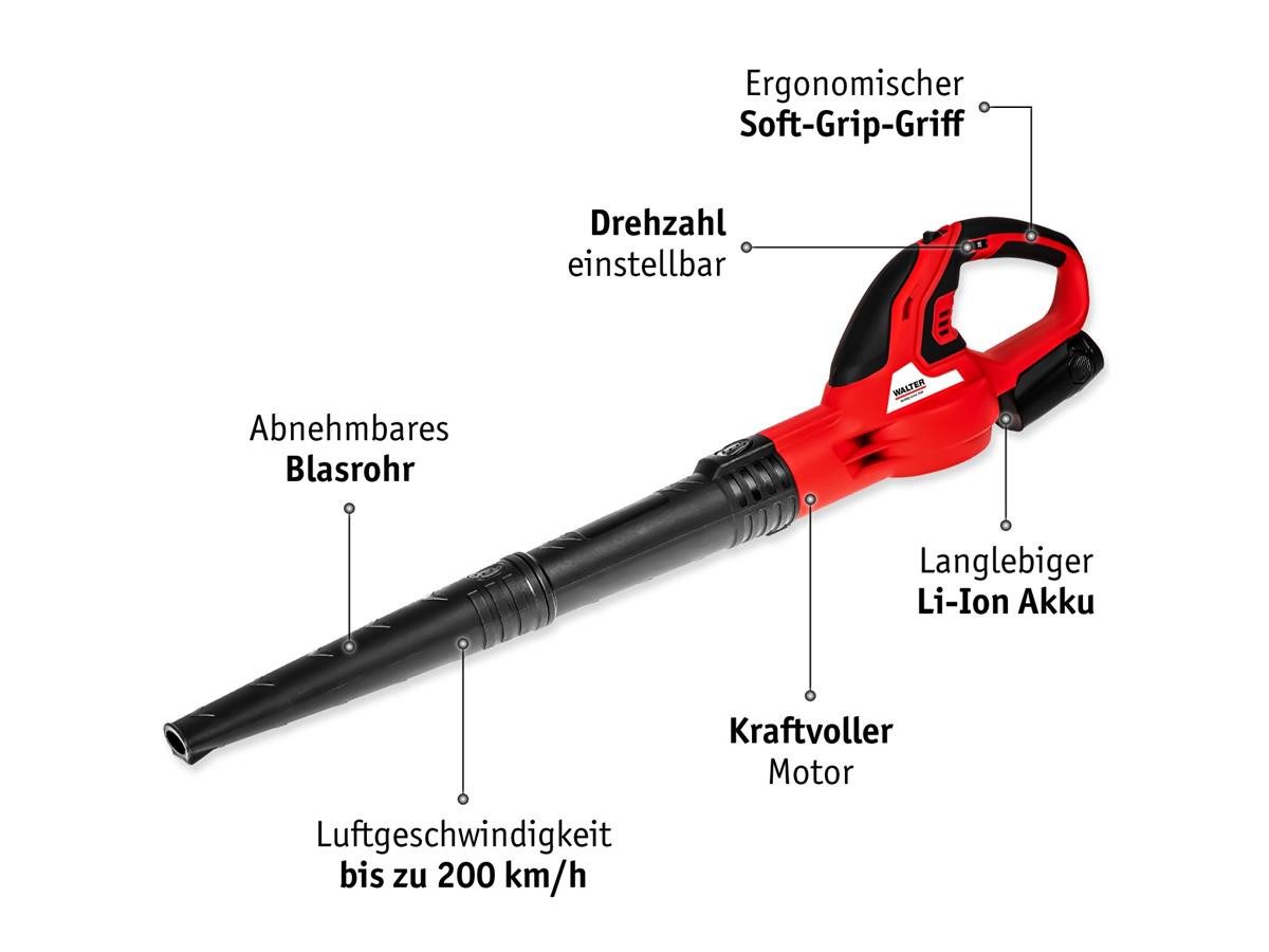 WALTER Akku-Laubbläser 12V Li-Ionen, Inklusive 2,0 Ah Akku & Ladegerät günstig online kaufen