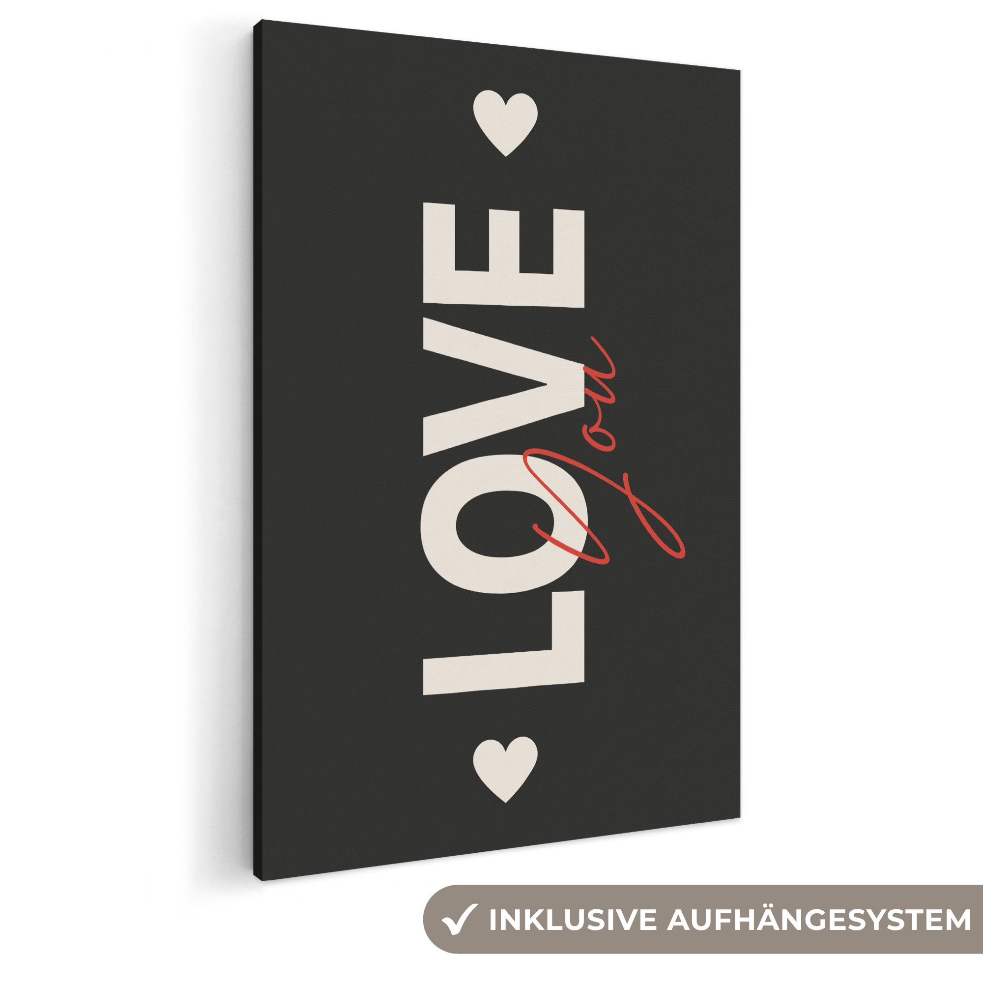 OneMillionCanvasses® Leinwandbild Liebe - Rot - Valentinstag, Fotodruck (1 St), Leinwandbilder XXL für Wohnzimmer 90x140 cm