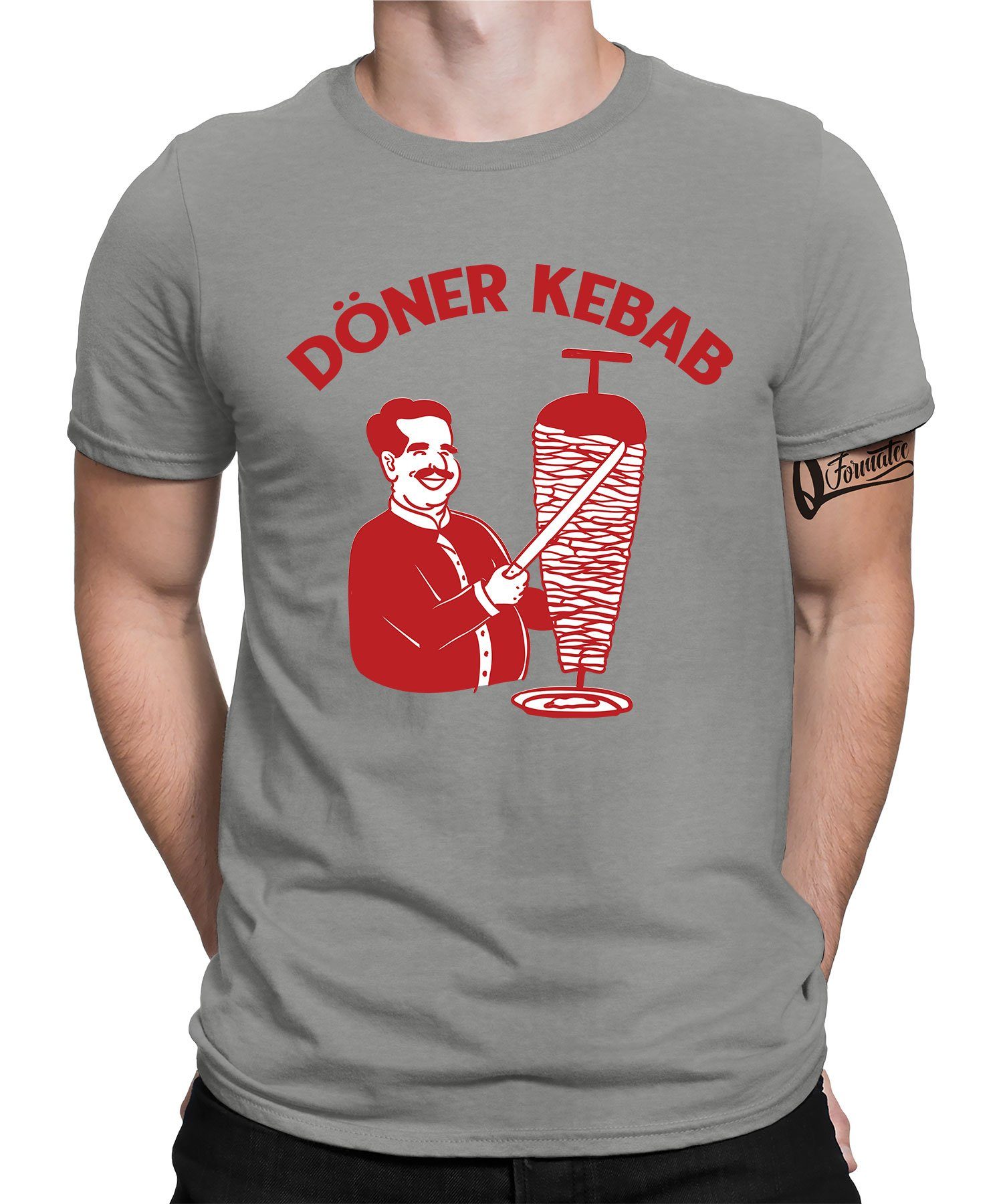 Quattro Formatee Kurzarmshirt Döner Kebab - Lustiger Spruch Statement Herren T-Shirt (1-tlg) Heather Grau