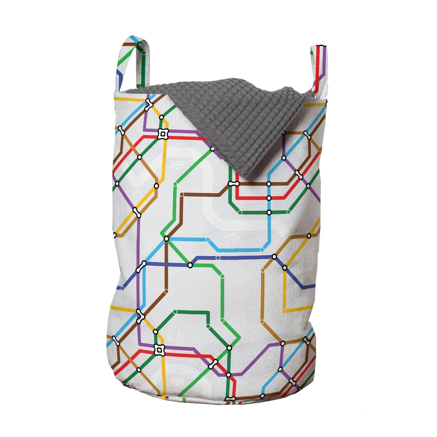 Abakuhaus Wäschesäckchen Wäschekorb mit Griffen Kordelzugverschluss für Waschsalons, Karte Vibrant Striped Metro Strecke