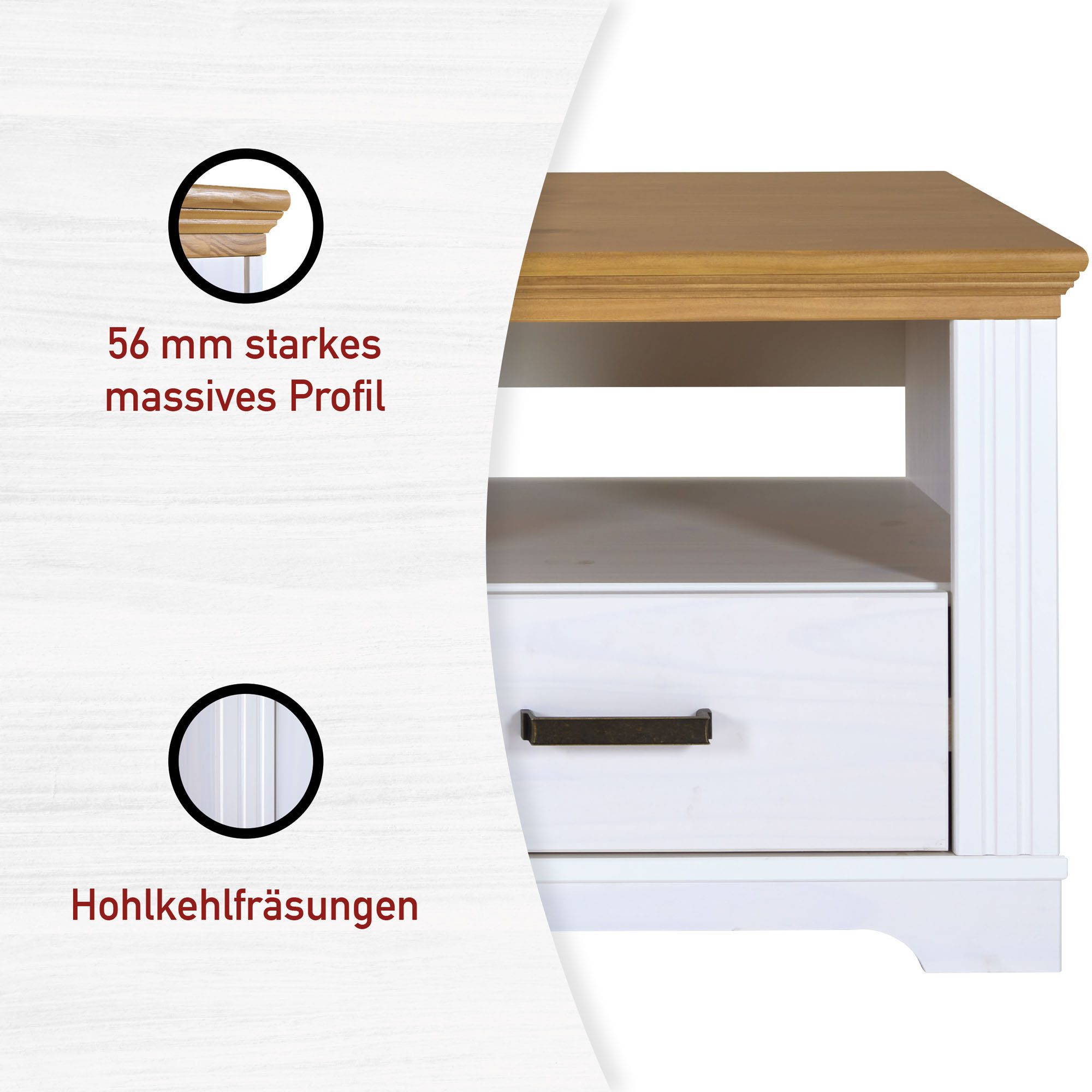 Inter Link TV-Schrank Maluno, Kiefer Massivholz, Lowboard, TV-Unterschrank (1-St) TV-Möbel mit Soft-Close, Stauraum, BxTxH: ca. 166,4 x 48 x 53,2 cm