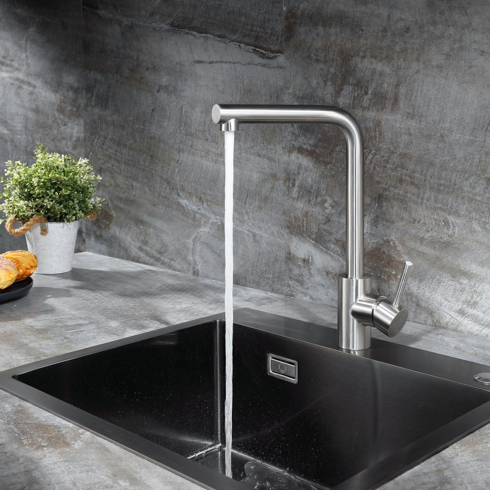 CECIPA Wasserhahn Edelstahl Küchenarmatur Drehbar Küchenarmatur 360° Basic/Ausziehbar Silber