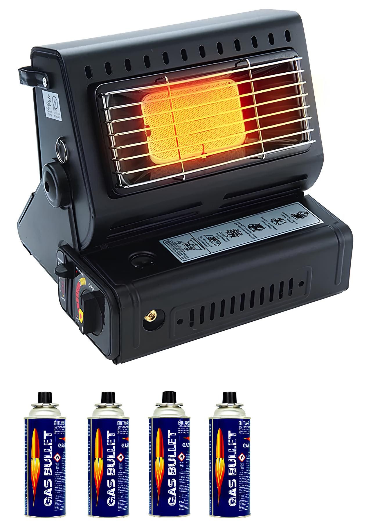 Qivee Heizstrahler Gasheizung ink. 4 Gaskartuschen, Piezo-Zündung