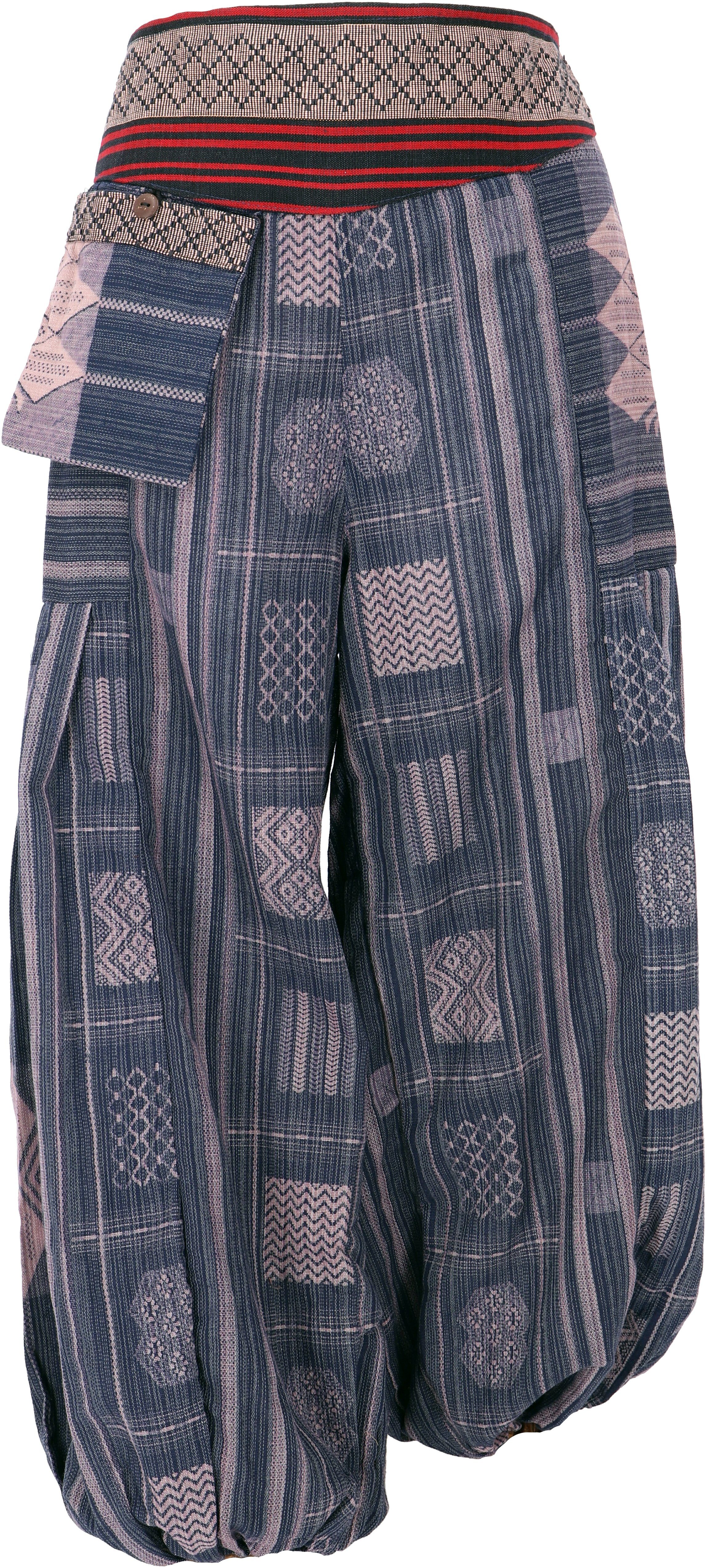 Guru-Shop Relaxhose Weite Pluderhose mit breitem gewebtem Bund - blau Ethno Style, alternative Bekleidung