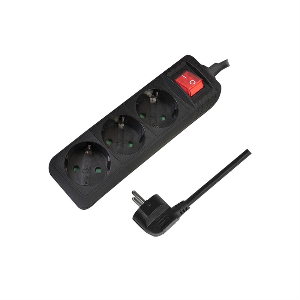 LogiLink LPS206B Steckdosenleiste 3-fach (Ein- und Ausschalter, Kabellänge 1,4 m), Mehrfachsteckdose, beleuchteter Schalter, Dreifachsteckdose
