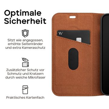 wiiuka Handyhülle Hülle für iPhone 15 Pro Klapphülle Leder Case Tasche Klapptasche, Klapphülle Handgefertigt - Deutsches Leder, Premium Case