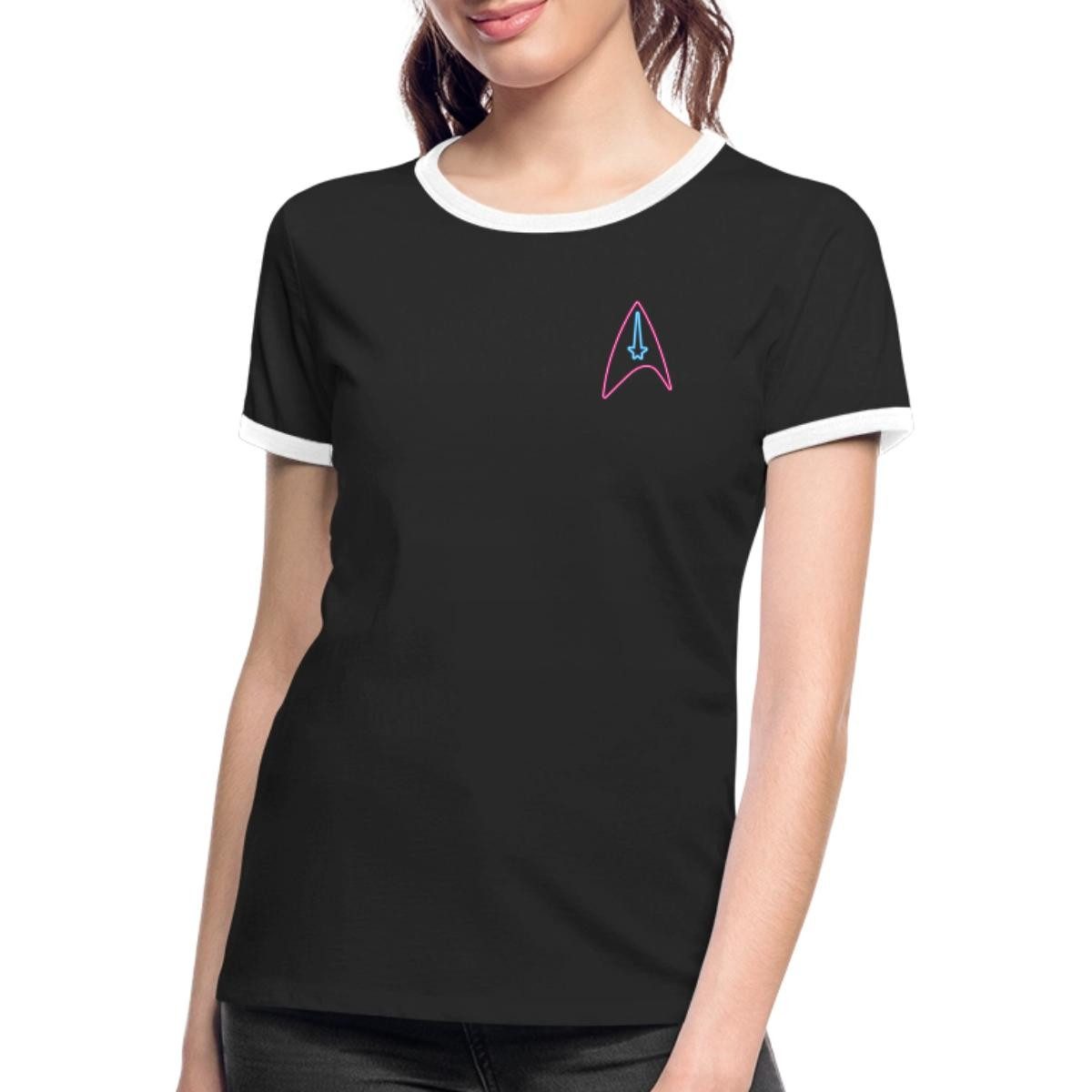 T-Shirt Star Trek Discovery Neon Abzeichen Frauen Kontrast T-Shirt