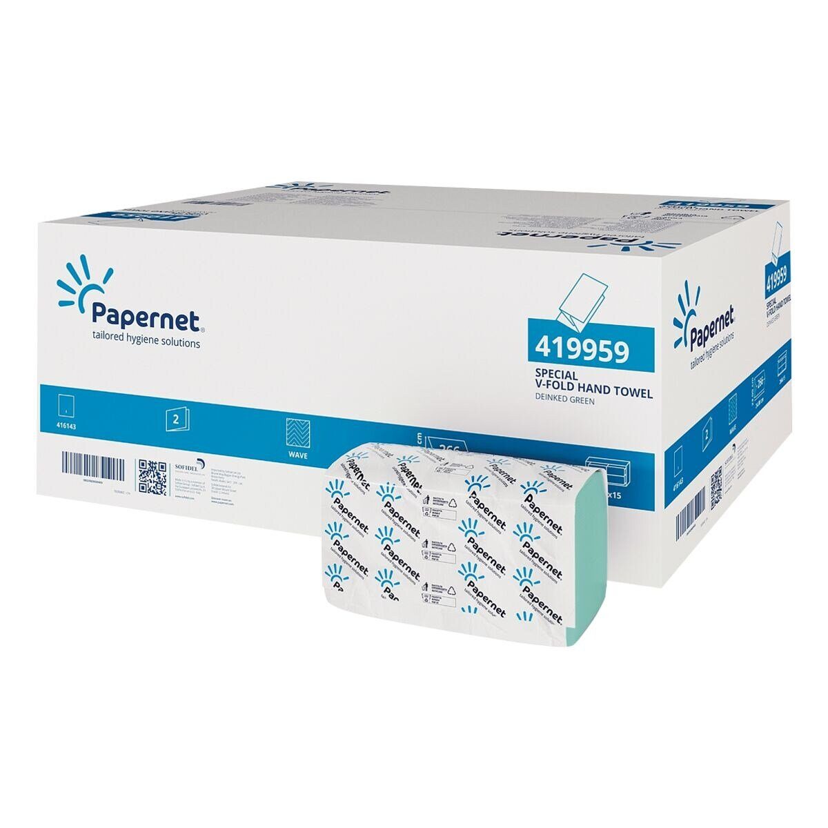 Papernet® Papierhandtuch 419959, 2-lagig, 24 x 23 cm, Z-Falzung, grün, Recyclingpapier, 3990 Blatt