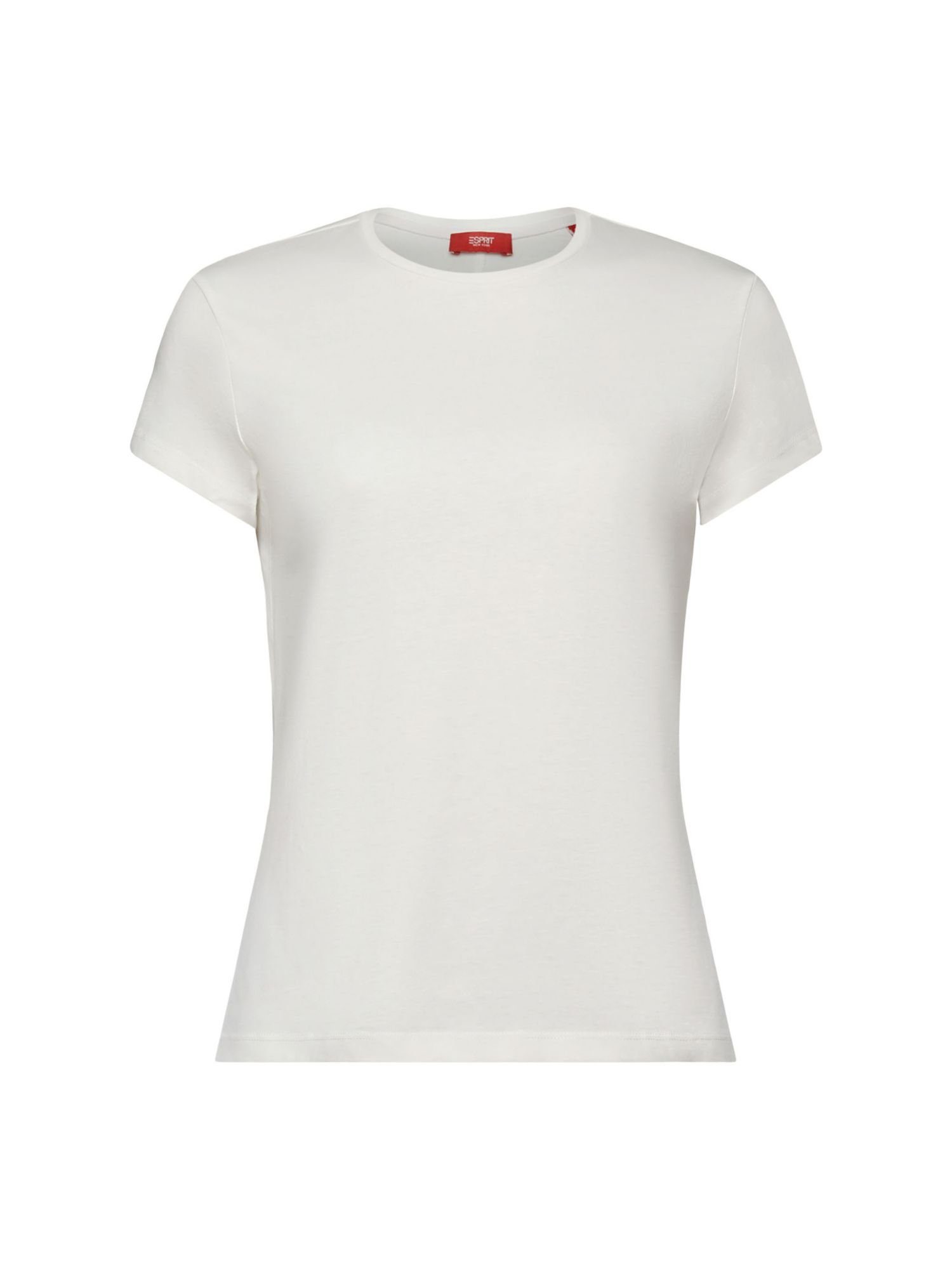 Baumwolle OFF 100 Esprit T-Shirt WHITE T-Shirt % mit (1-tlg) Rundhalsausschnitt,