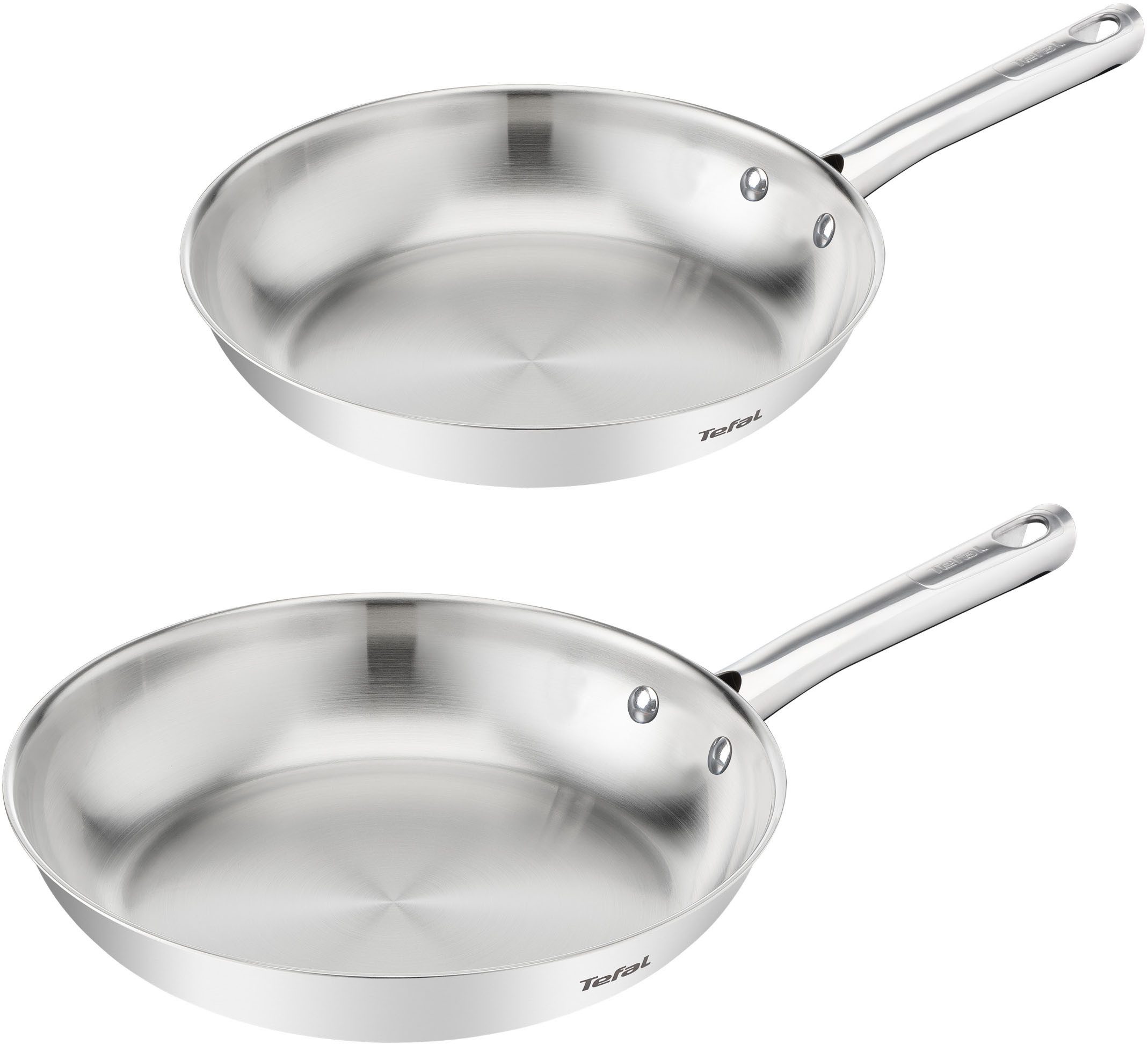 Tefal Pfannen-Set Duetto On, Edelstahl (Set, 2-tlg), 24/28 cm, unversiegelt, Induktion, genieteter Griff, backofengeeignet