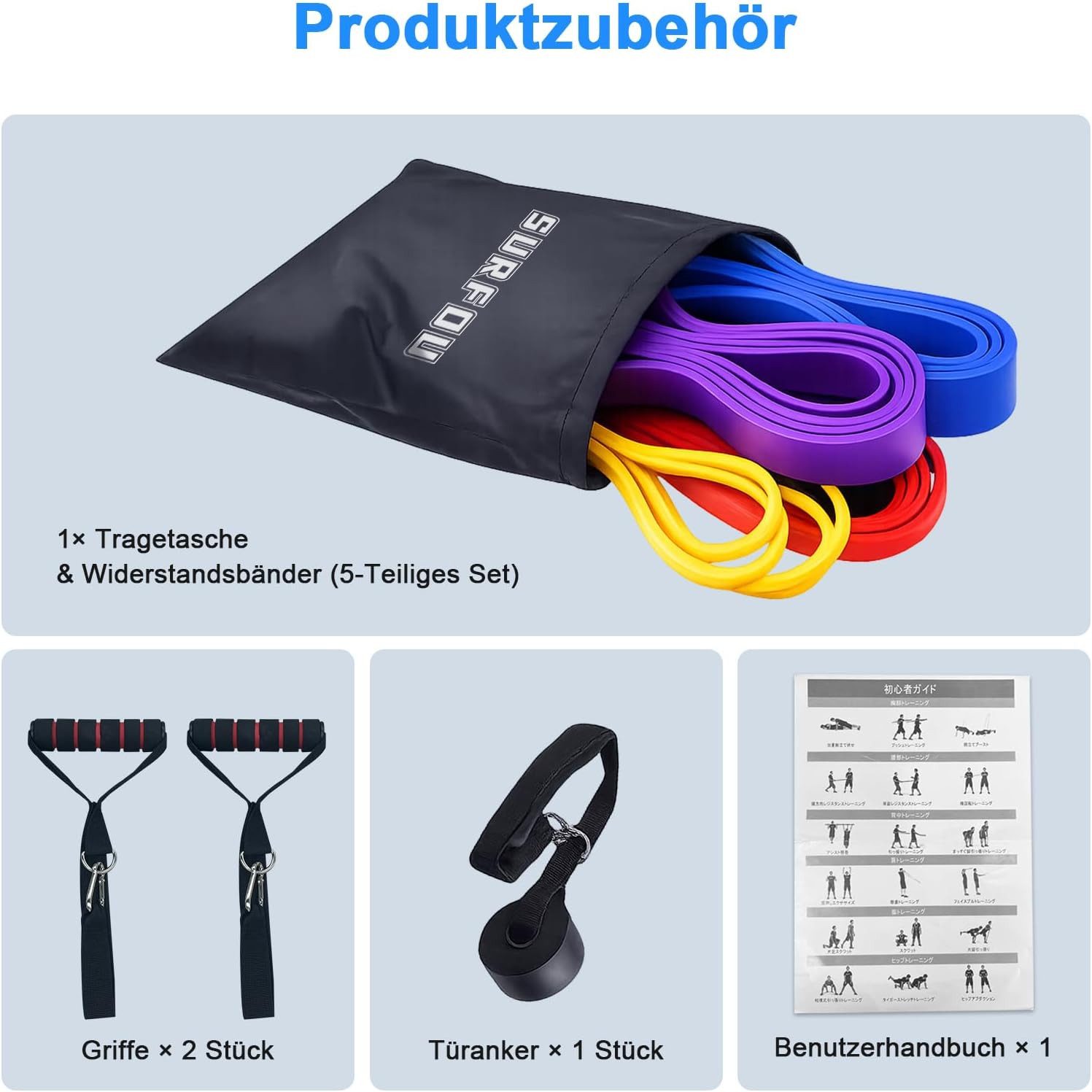 SURFOU Trainingsbänder Widerstandsbänder Set mit Griffen & Türanker für Ganzkörpertraining