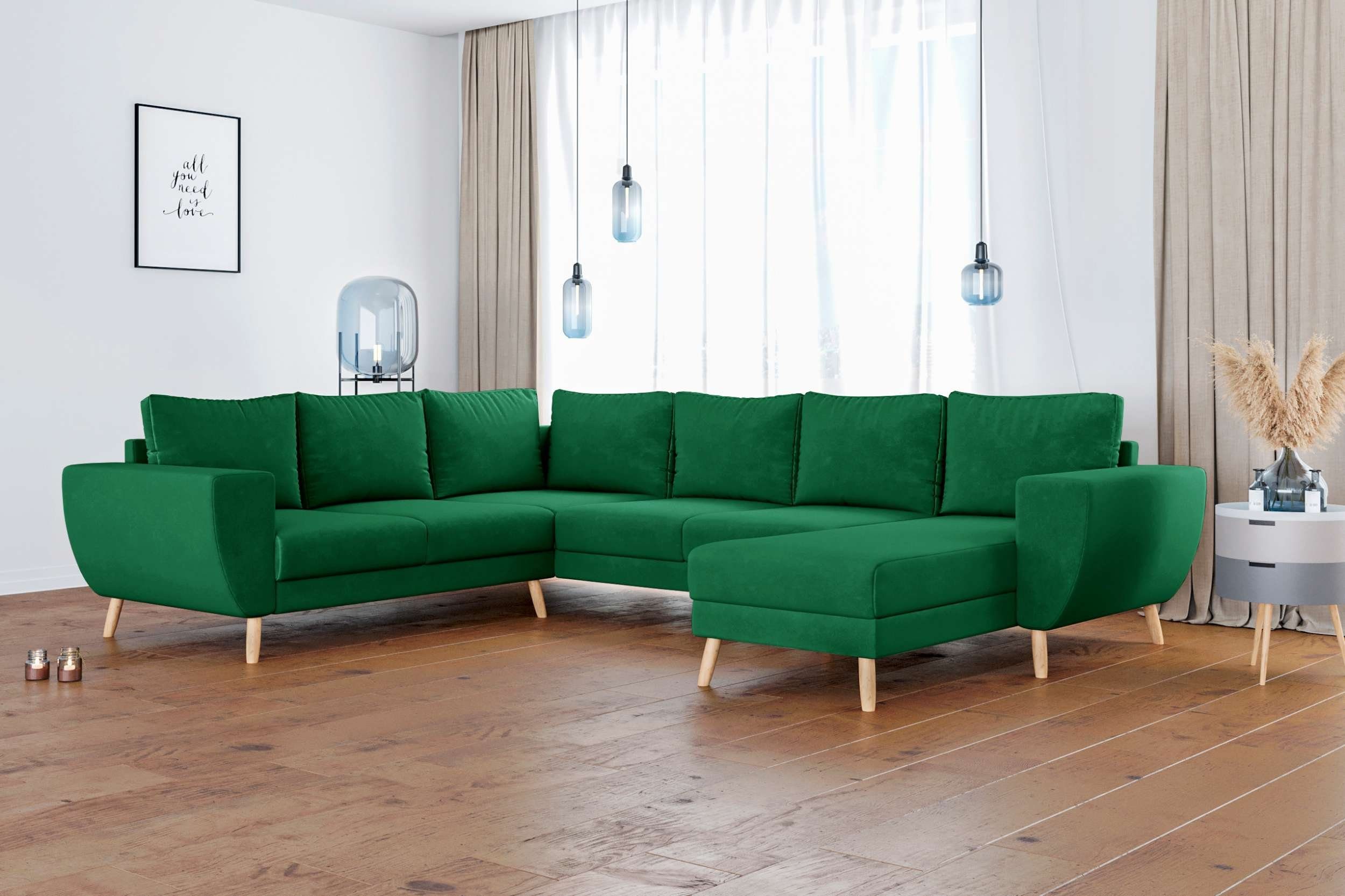 Stylefy stellbar, frei Apollo, bestellbar, oder Wellenfederung im U-Form, Design, links Wohnlandschaft Raum Sofa, Modern mane mit rechts