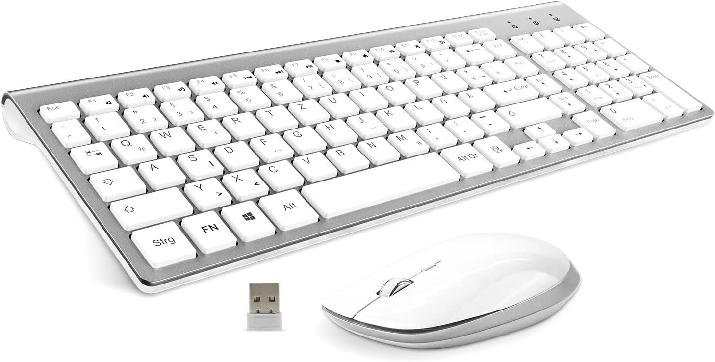 GALENMORO Kabellos - QWERTZ (Deutsch) USB Tastatur- und Maus-Set, mit Maus Ergonomisch Tastatur für Computer/PC/Laptop/Smart TV