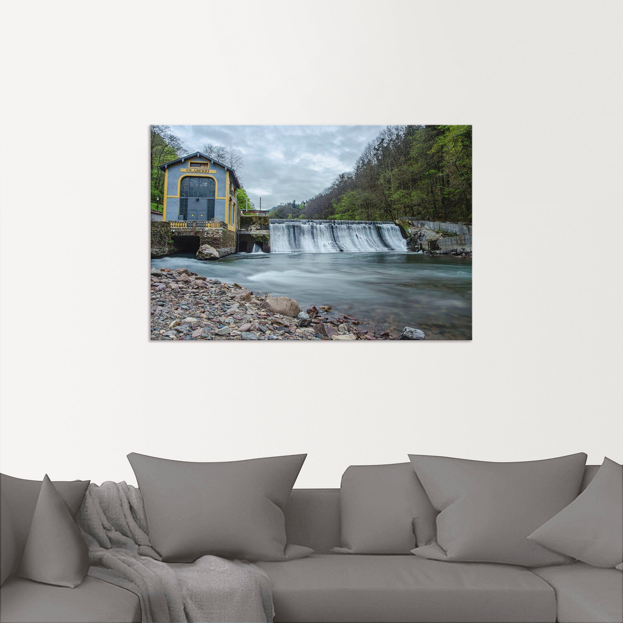 Artland Wandbild Schleusenhaus in Wasserfallbilder Alubild, Wandaufkleber Größen als oder Guipuzcoa, St), Poster versch. in (1 Leinwandbild