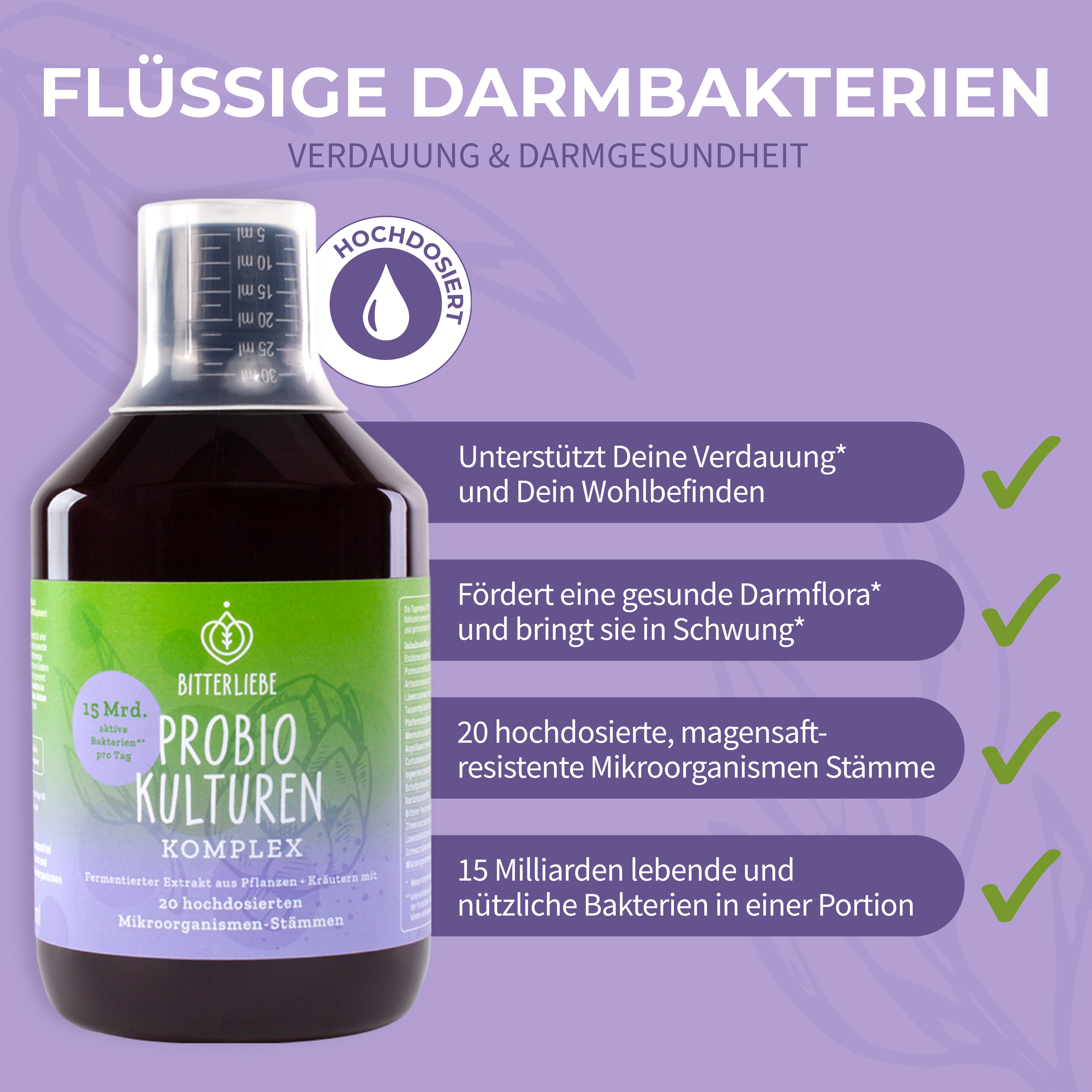 BitterLIebe - Probio Komplex - flüssige Darmbakterien - magensaftresistent - Tropfen