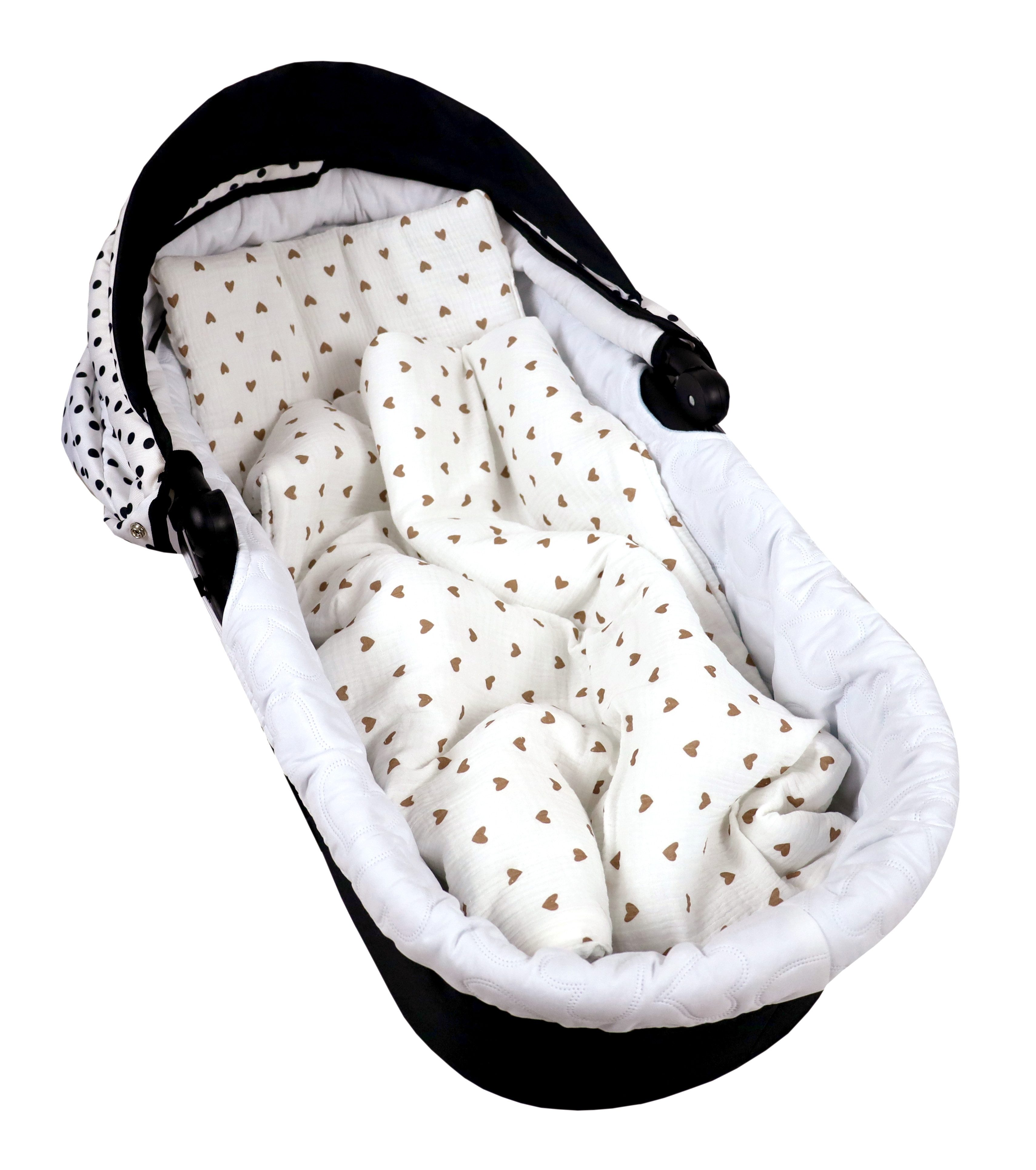 Babydecke BabyLux Babydecke Musselin Kinderwagendecke Kuscheldecke 75x60cm MPM, BabyLux, D3 Herzen Braun MPM