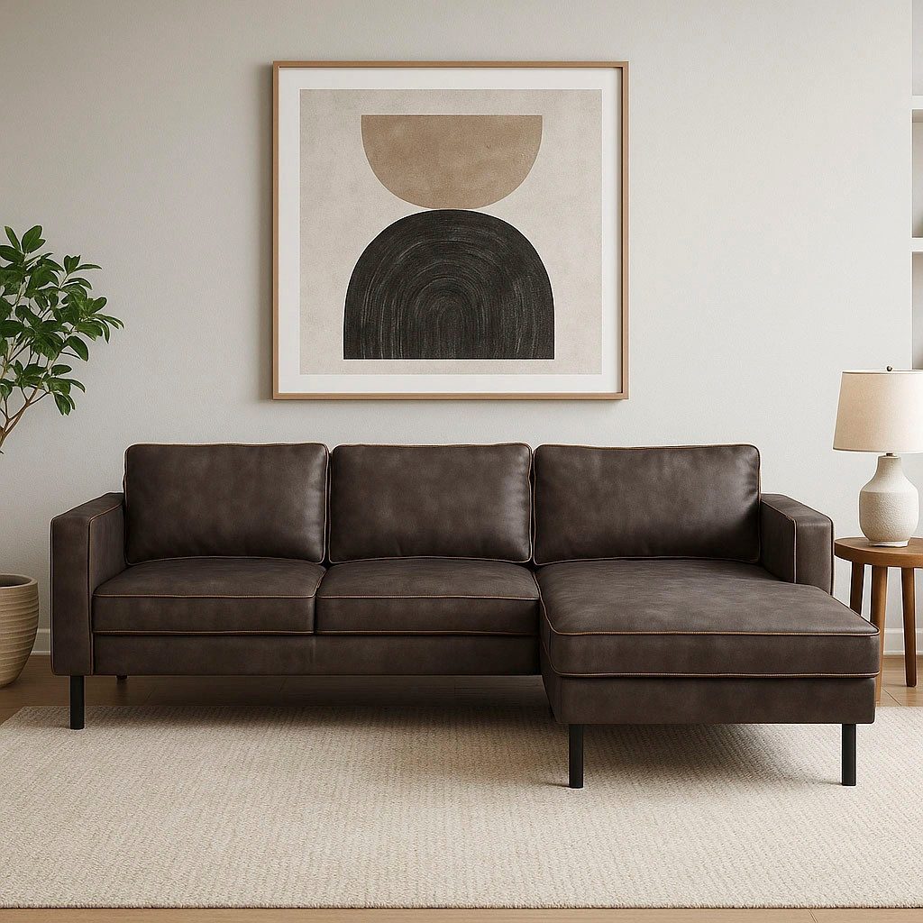 Home affaire Ecksofa Watkins, wahlweise mit Schlaffunktion/Bettkasten, moderne offene Naht, Recamiere beidseitig montierbar, L-Form, Breite 232 cm