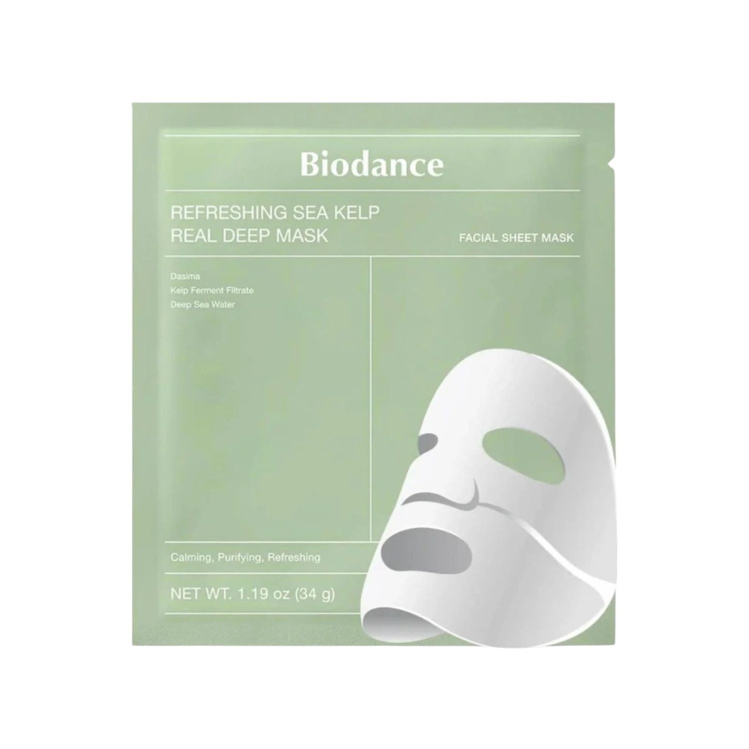 Biodance Gesichtsmaske Refreshing Sea Kelp Real Deep Mask – Einzelmaske – beruhigende -Gesichtsmaske mit 10 % Sea Kelp Extrakt & Deep Sea, Water für Feuchtigkeit, Sebum-Balance & Hautberuhigung