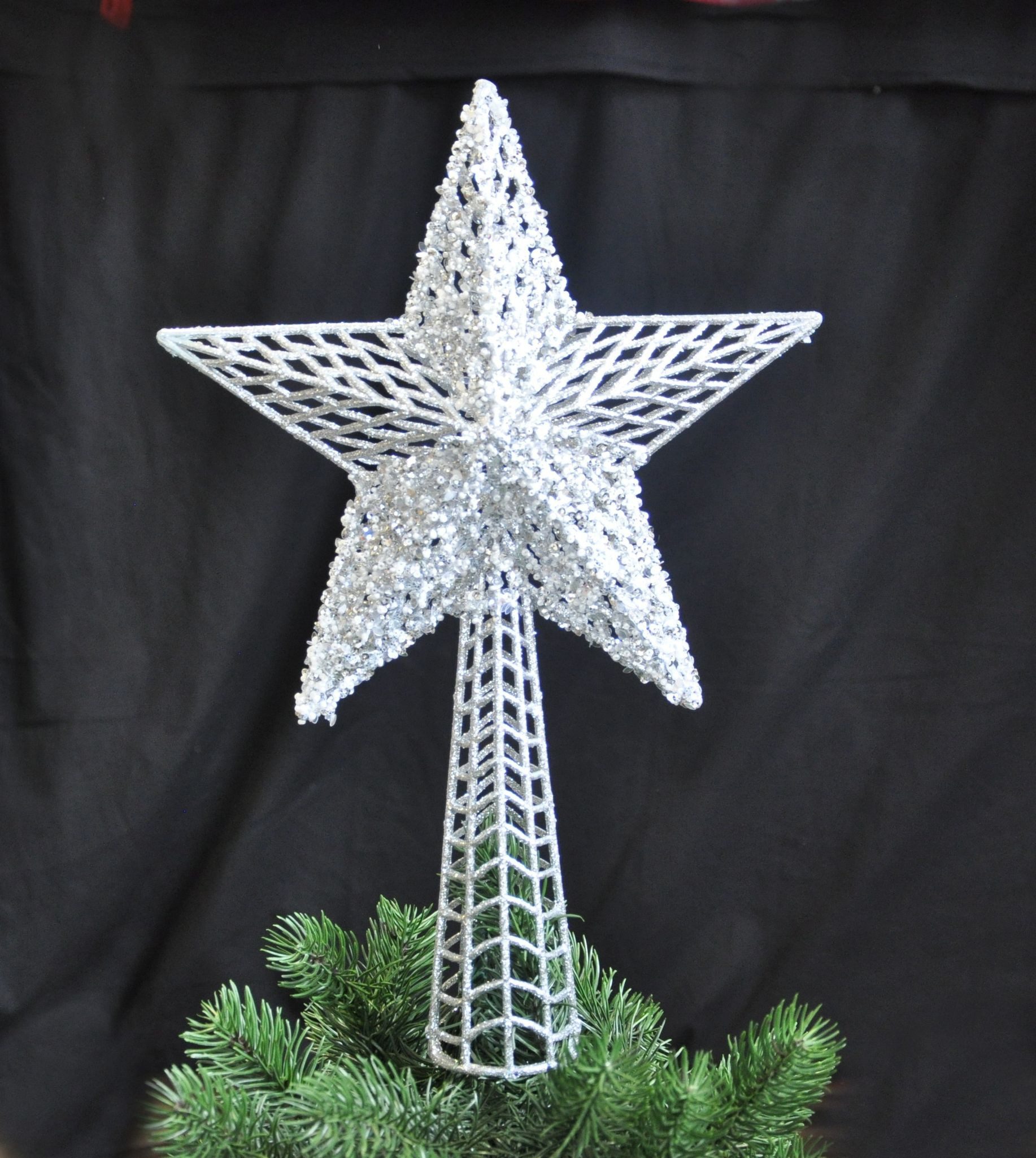 Kaemingk Christbaumspitze Christbaumspitze Stern Kunststoff 37 x 25 cm Gold / Silber Pailletten, Farbe: Silber mit Glitter/Glitzer/Pailletten, LBH ca. 37x25x7,5cm