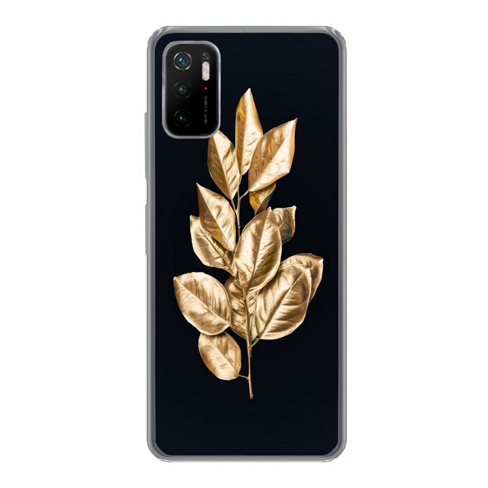 MuchoWow Handyhülle Pflanze - Blätter - Gold - Schwarz - Luxus Phone Case Handyhülle Xiaomi Poco M3 Pro 5G Silikon Schutzhülle