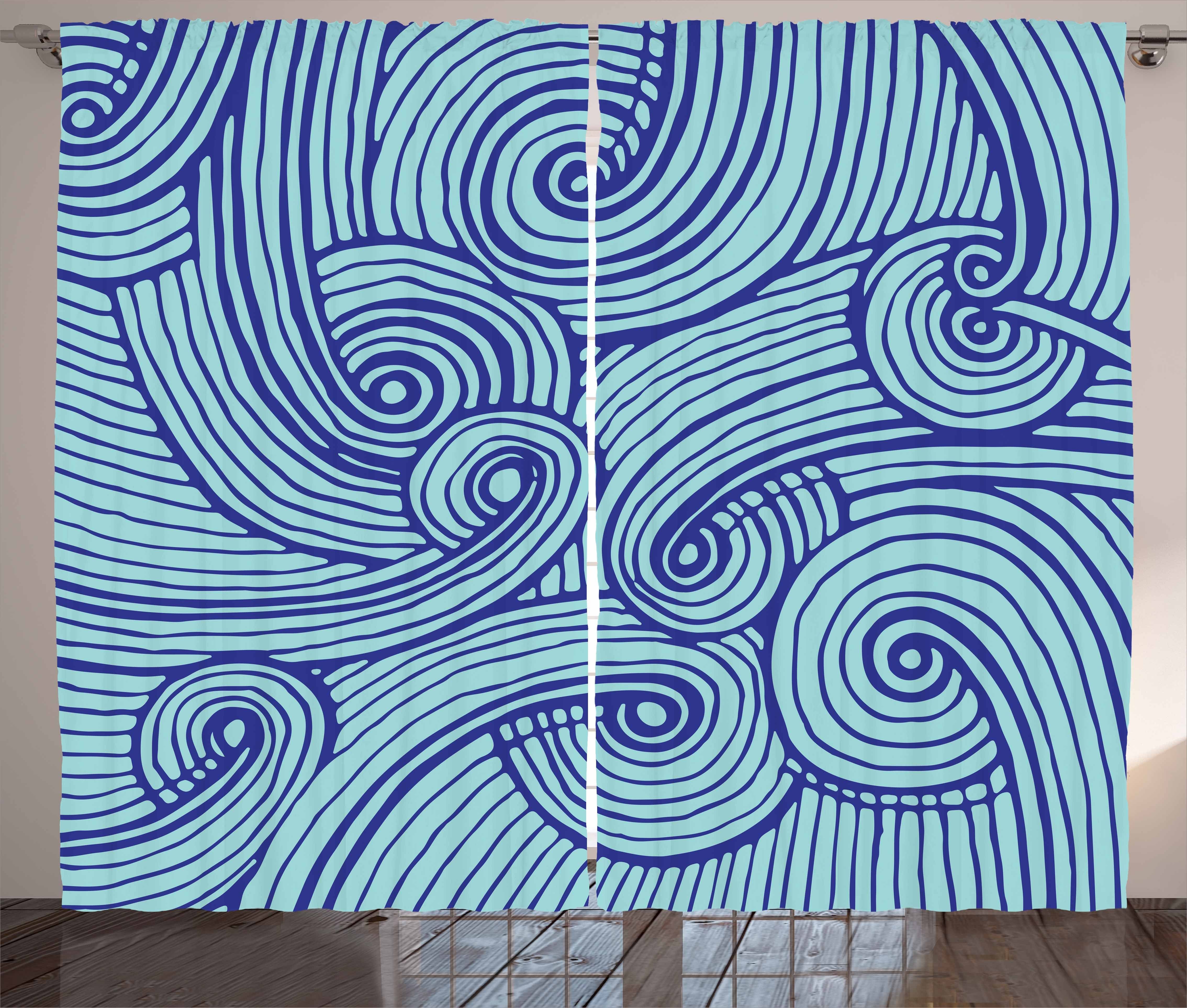 Gardine Schlafzimmer Kräuselband Vorhang mit Schlaufen und Haken, Abakuhaus, Blau Abstrakte Spiralen Wellenförmige Ozean