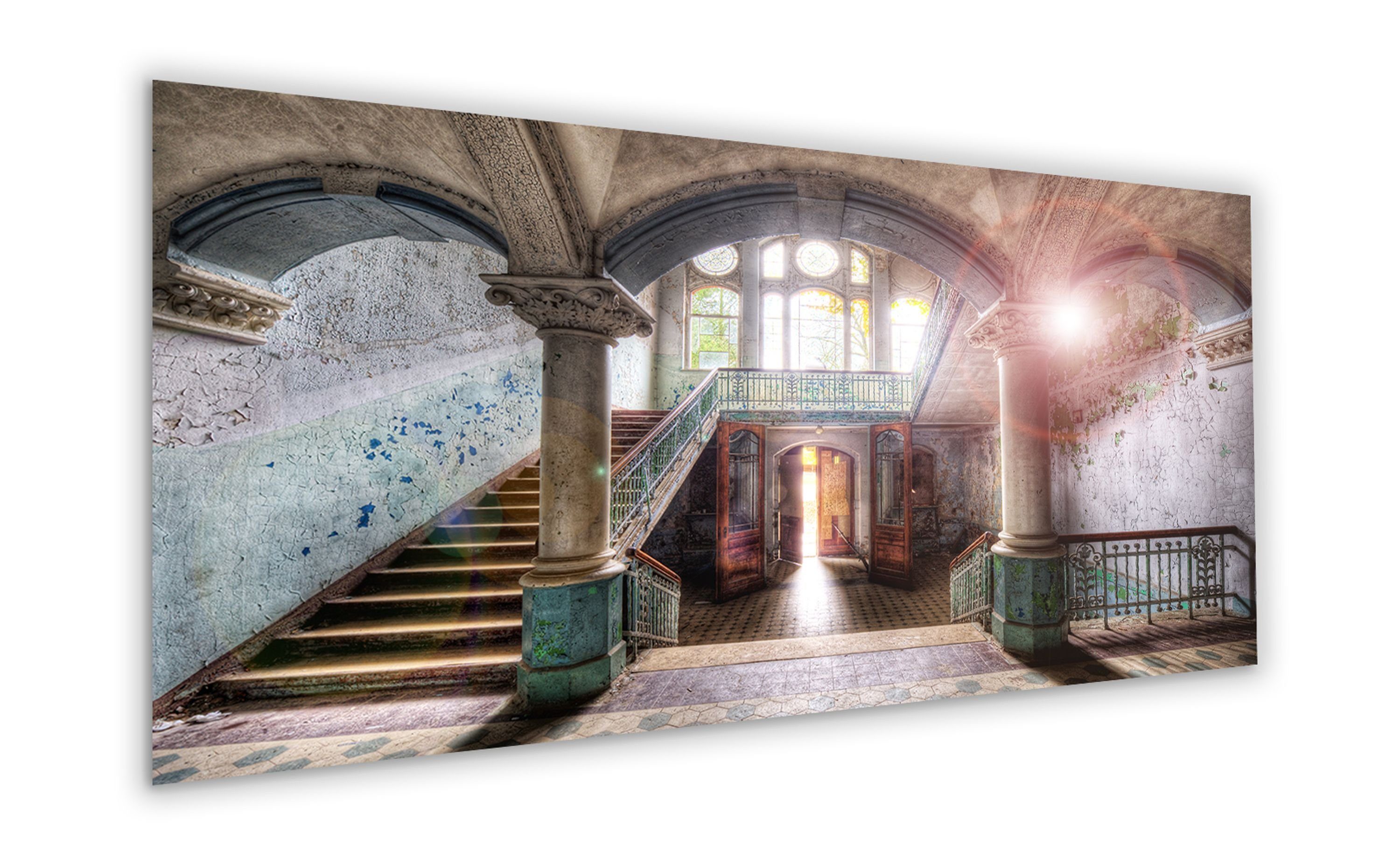 Vintage, verlassene 125x50 Places Glasbild cm XXL Wandbild Orte: Beelitz Lost groß artissimo Glasbild aus Bild Glas