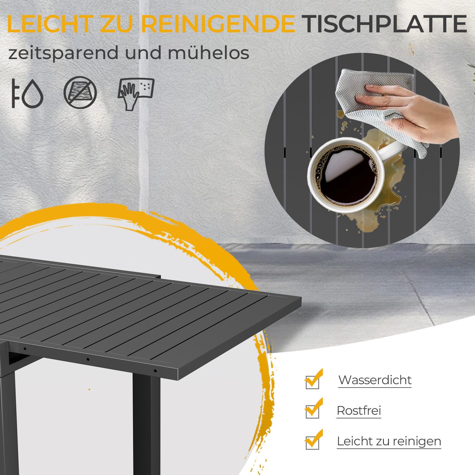 HOMALL Gartentisch Balkontisch, Aluminium Ausziehtisch für 6-10 Personen, bis 120kg (Ausziehbarer Tisch aus Aluminium, erhältlich in den Größen 80/160 cm und 130/260 cm), Wasserfestes, rostfreies und wetterbeständiges Aluminiumtisch