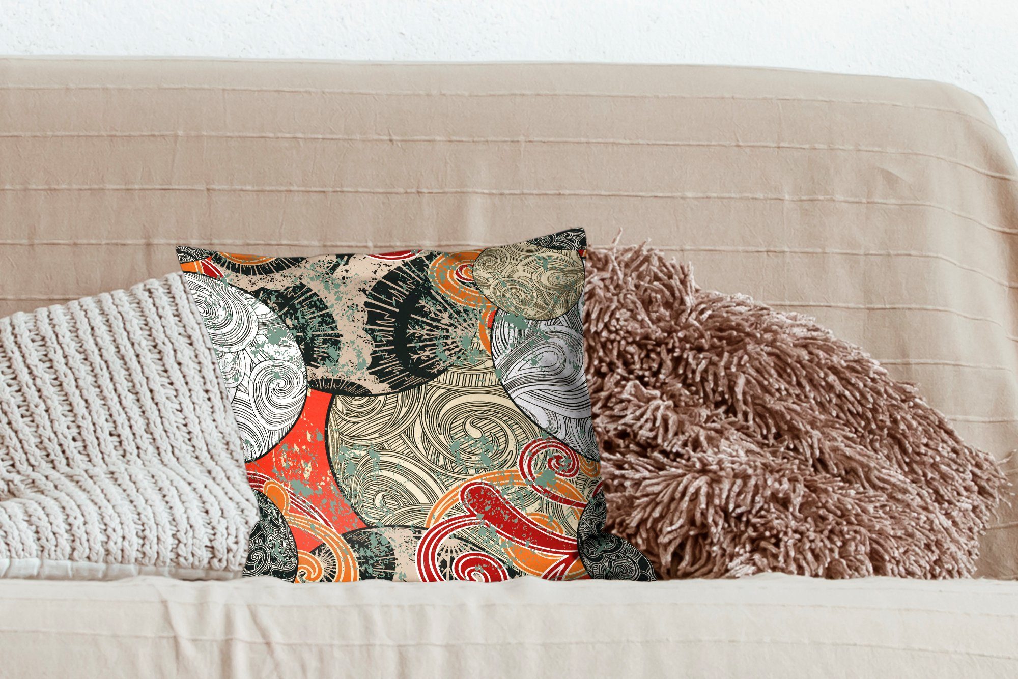 mit Stil, Zierkissen Deko, Füllung Schlafzimmer, für mit MuchoWow Wohzimmer, Abstraktes Muster japanischen Wellen Dekokissen Sofakissen im