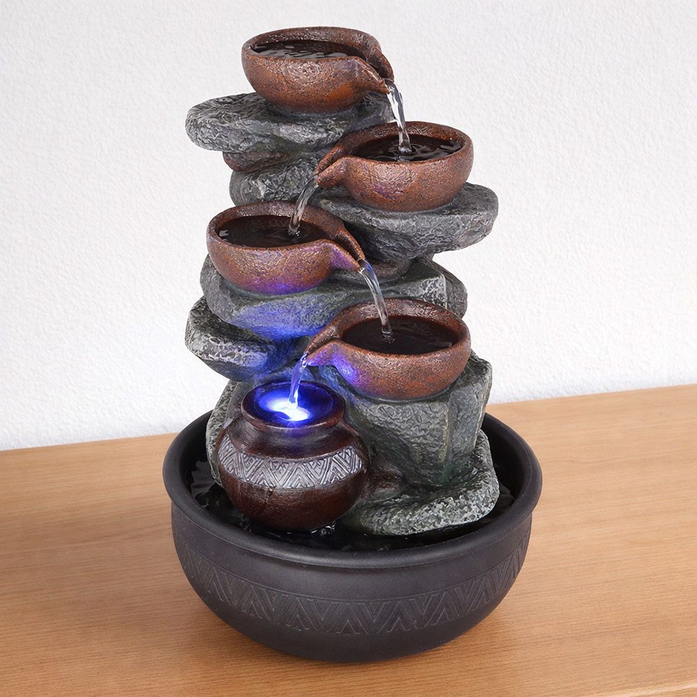 GLOBO LIGHTING Zimmerbrunnen, RGB LED Zimmer Tisch Brunnen Farbwechsel Deko Schalen Wasser Spiel-
