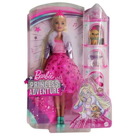 Mattel® Anziehpuppe Mattel Barbie GML76 Barbie Prinzessinnen Abenteuer (Packung, 7-tlg., inkl. Zubehör (Hündchen, Halskette, Sonnenbrille, Diadem, High Heels und Handy)