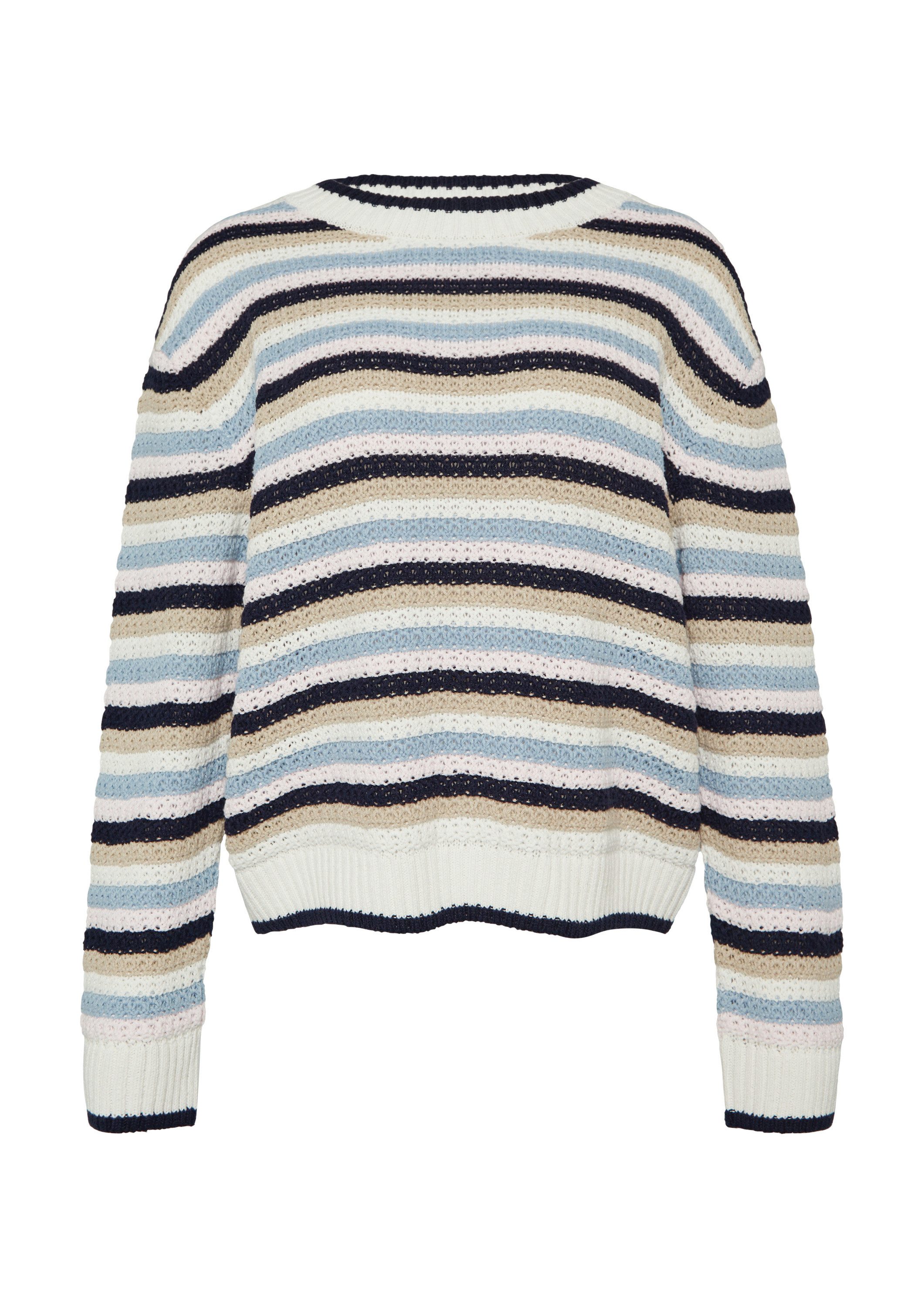 comma Longpullover Strickpullover Verkürzter Strickpullover mit Streifenmus günstig online kaufen