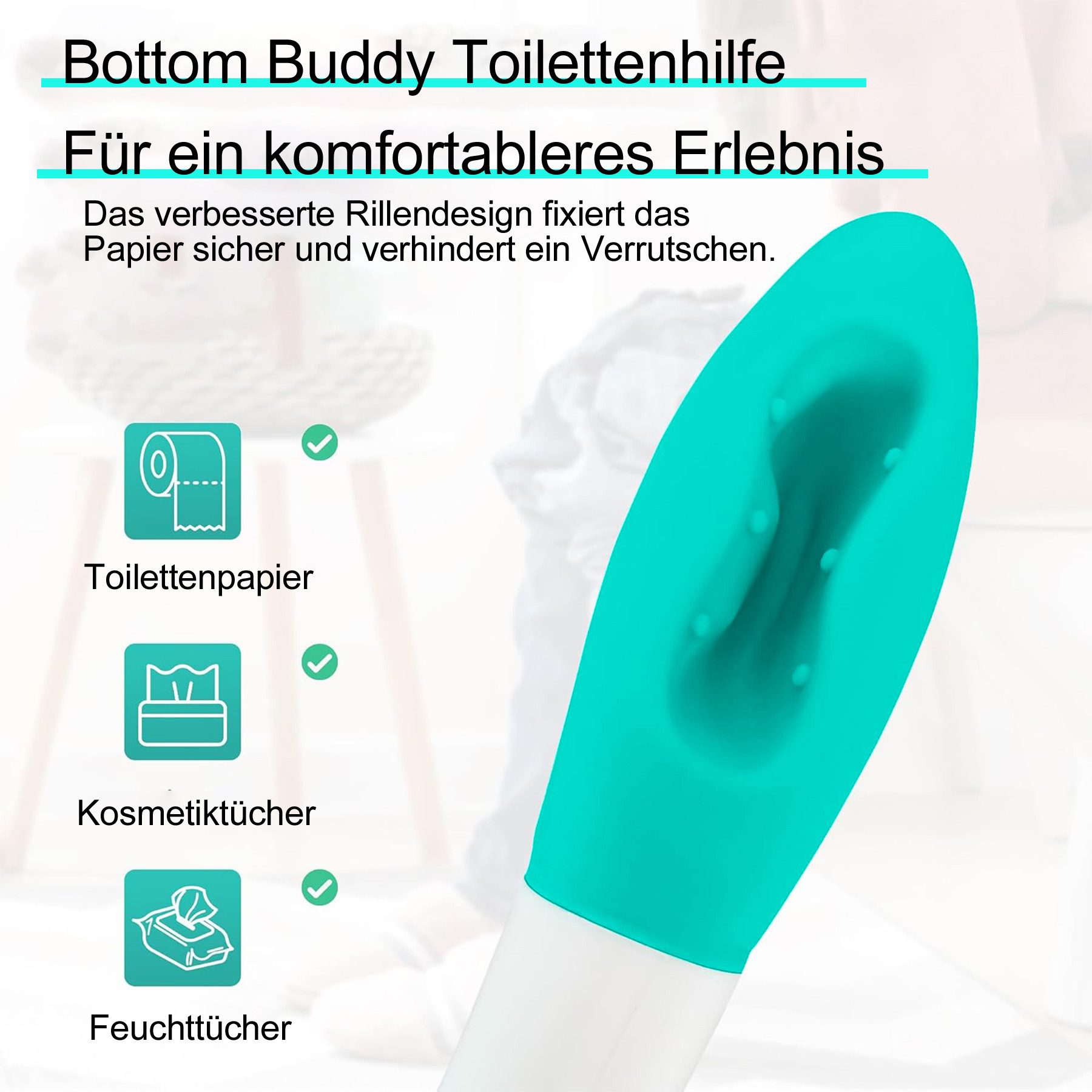 Mutig Haltegriff 2 Stück Abwischhilfe für Po - Toilettenhilfe zum Abwischen des Gesäßes, WC-Hilfsmittel für Senioren, 38cm Lange Reichweite Comfort Wipe