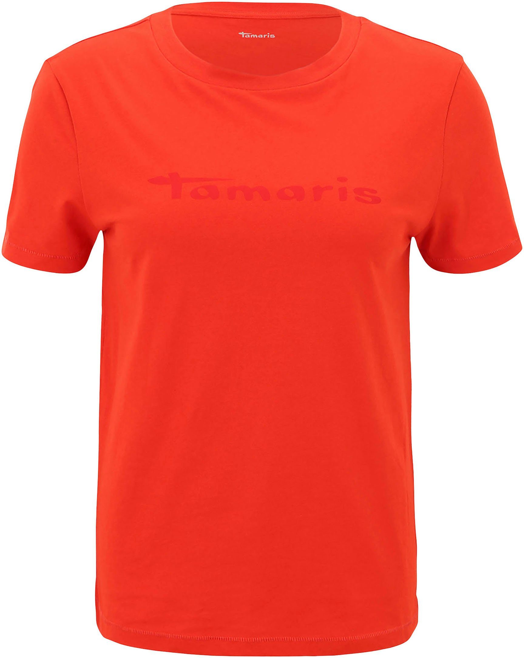 Rundhalsausschnitt NEUE mit T-Shirt KOLLEKTION red fiery Tamaris -