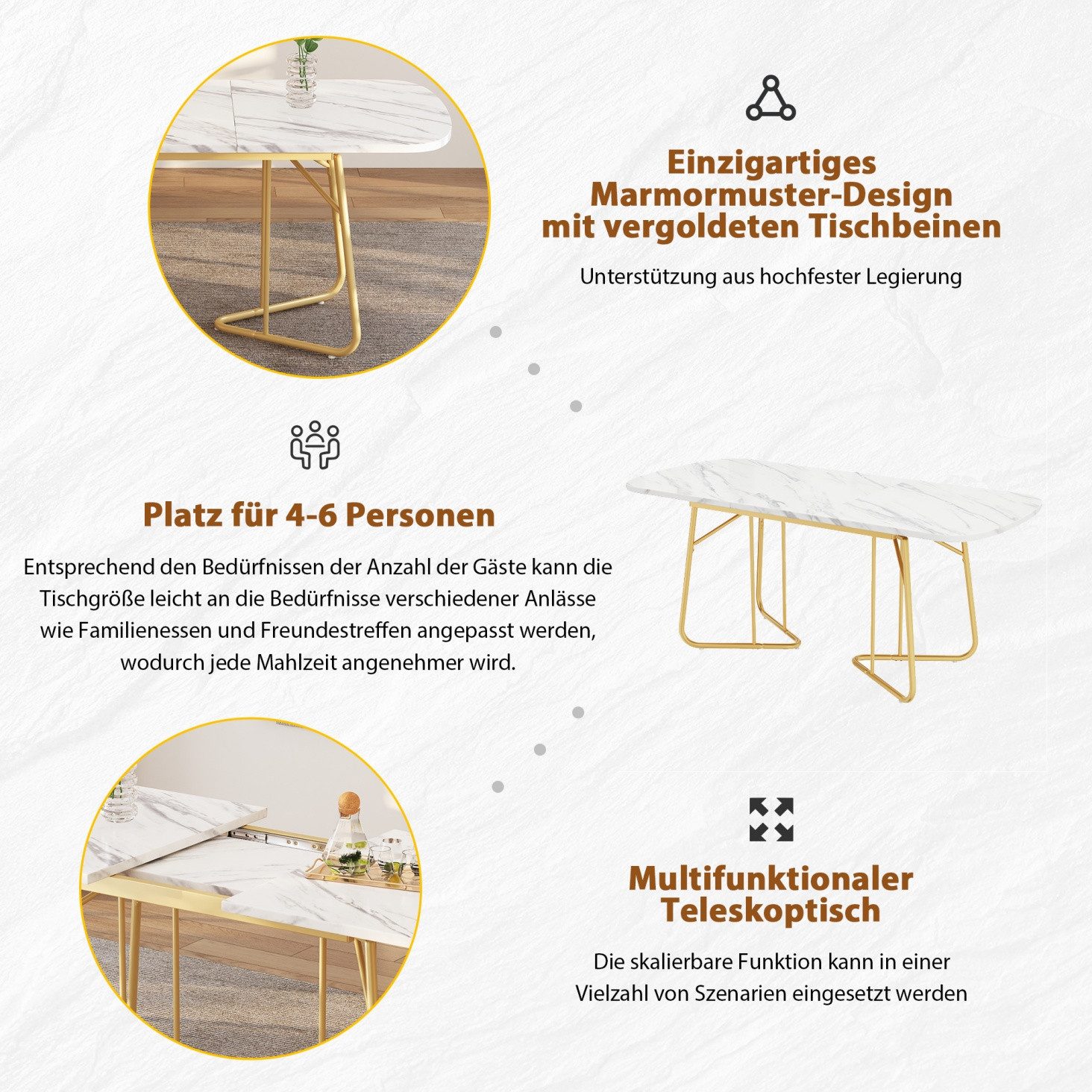 IDEASY Esstisch Erweiterbarer Esstisch Luxus-Design - 140-180x80cm für 4-6 günstig online kaufen