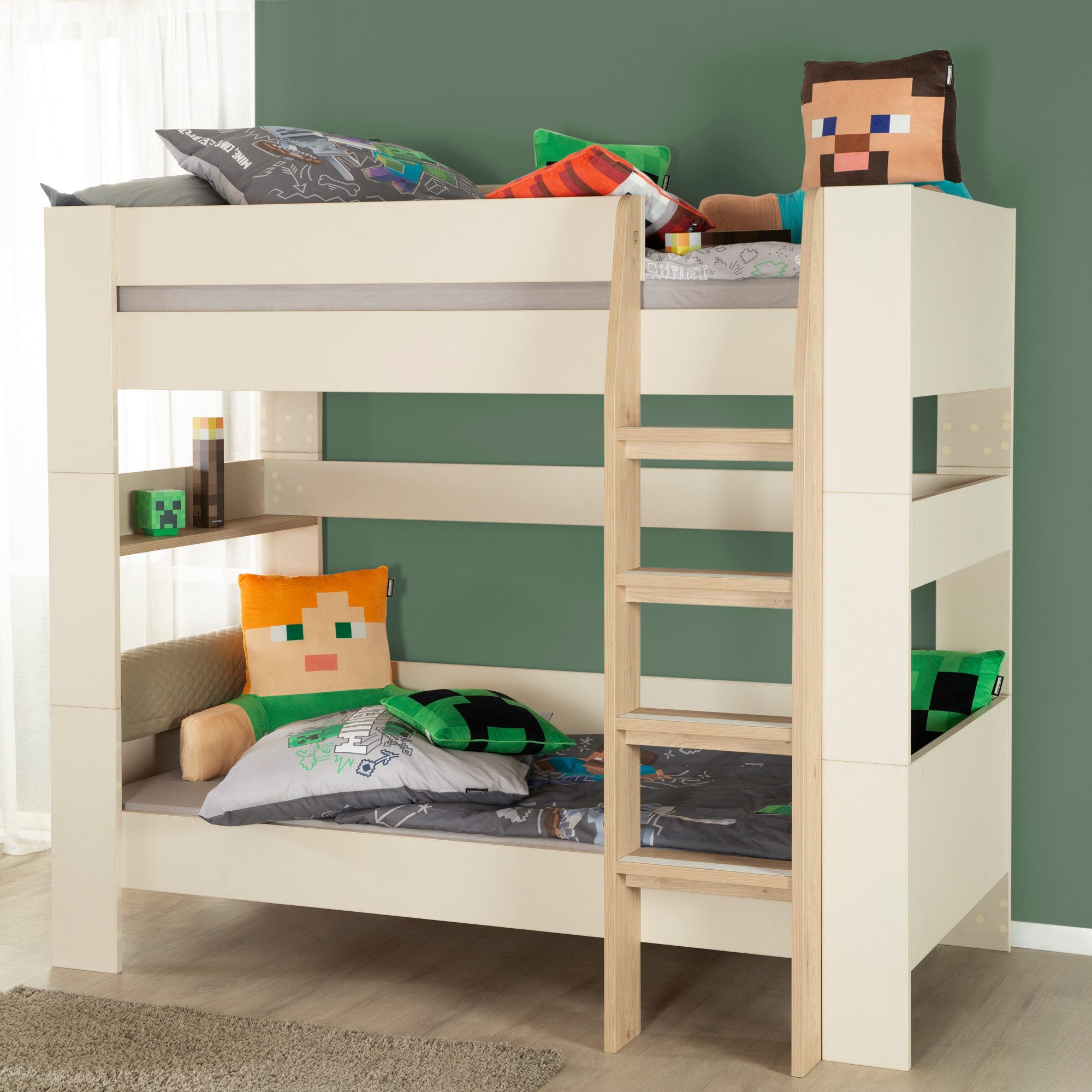 roba® Hochbett Flexi Grow 90 x 200 cm - aus Holz - Scandi Design (Hergestellt in Europa, Blauer Engel zertifiziert, Hochbett für Kinder oder Jugendliche) Etagenbett für zwei Kinder mit Absturzsicherung - Beige / Cashmere