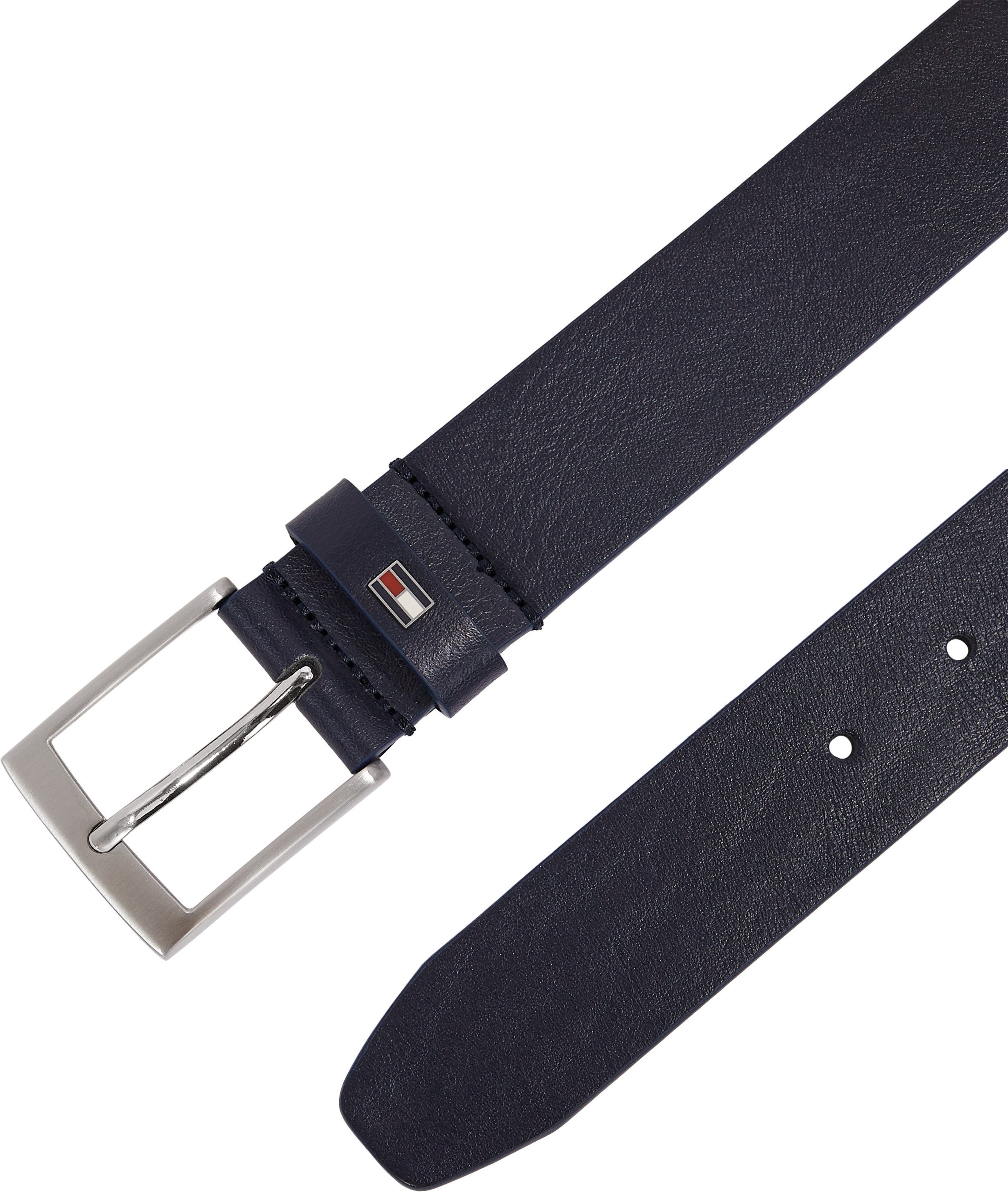 Tommy Hilfiger Ledergürtel ADAN 3.5 cm breit EXT Metalllogopatch, Einfachdornschnalle