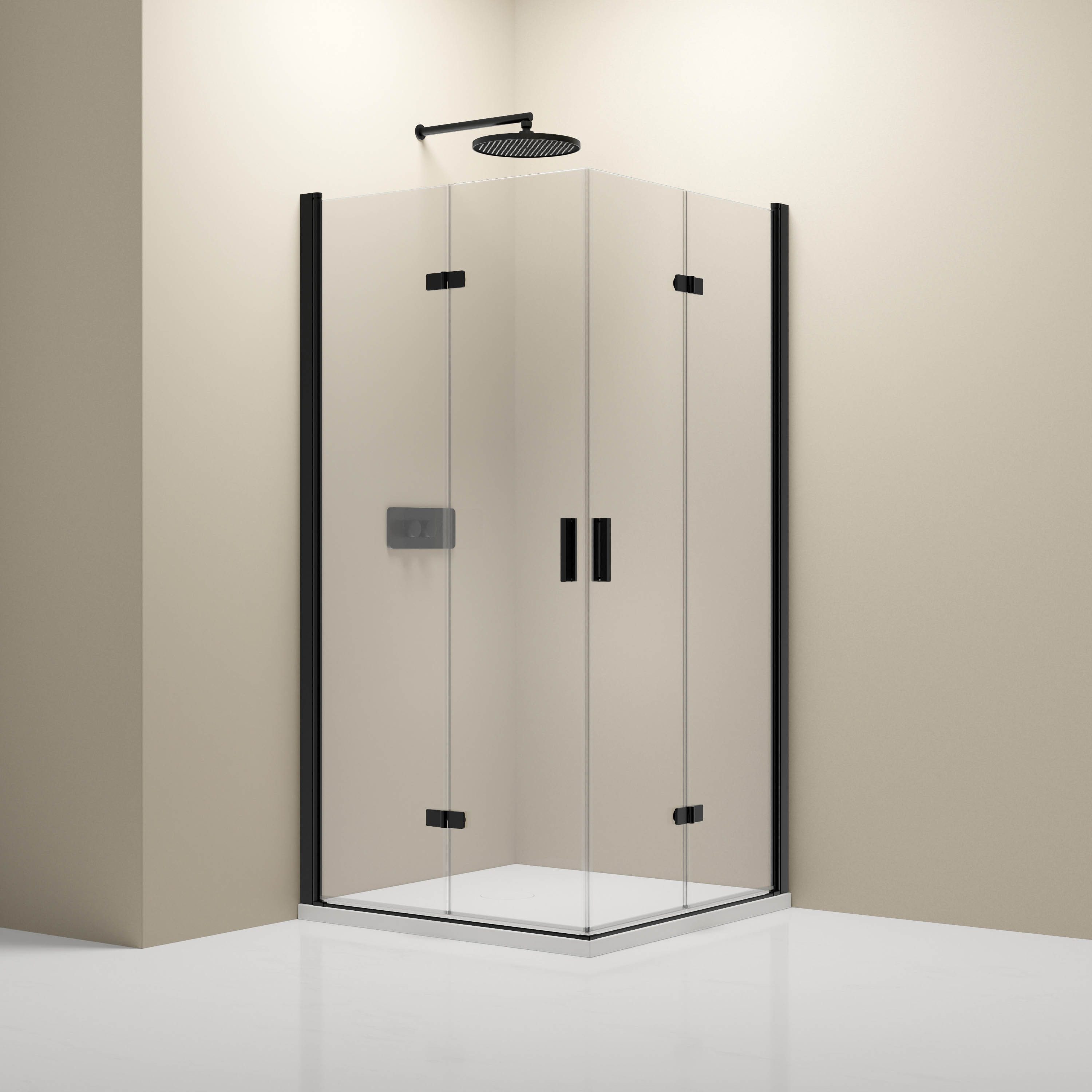 Bernstein Eckdusche NT213 90x90 cm Schwarz, BxT: 90x90 cm, 2 Falttüren 90x90 Schwarz 8mm Nano Klarglas