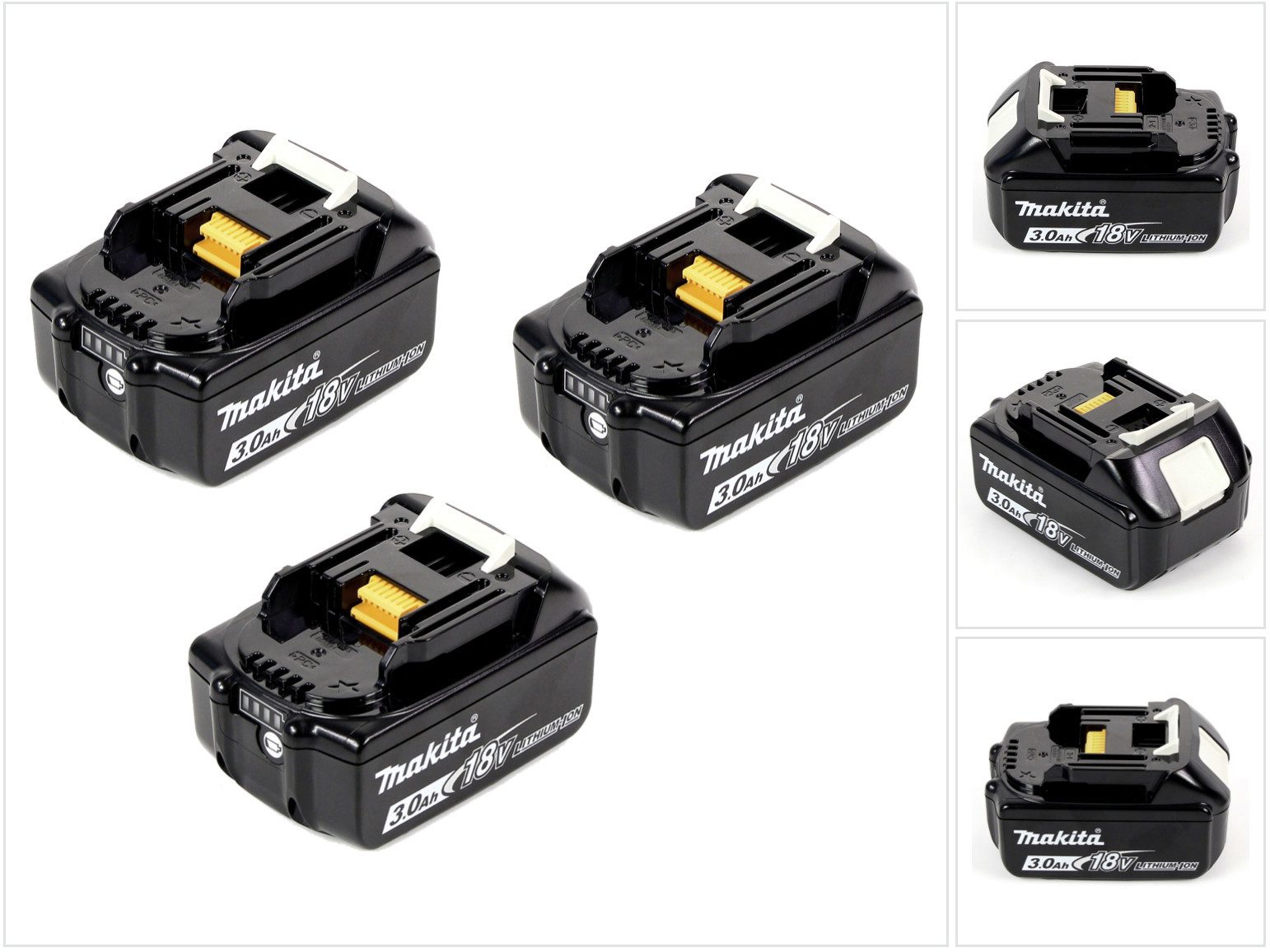 Makita 3x BL 1830 B 18V - 3 Ah / 3000 mAh Li-Ion Akku mit LED Anzeige Akkupacks