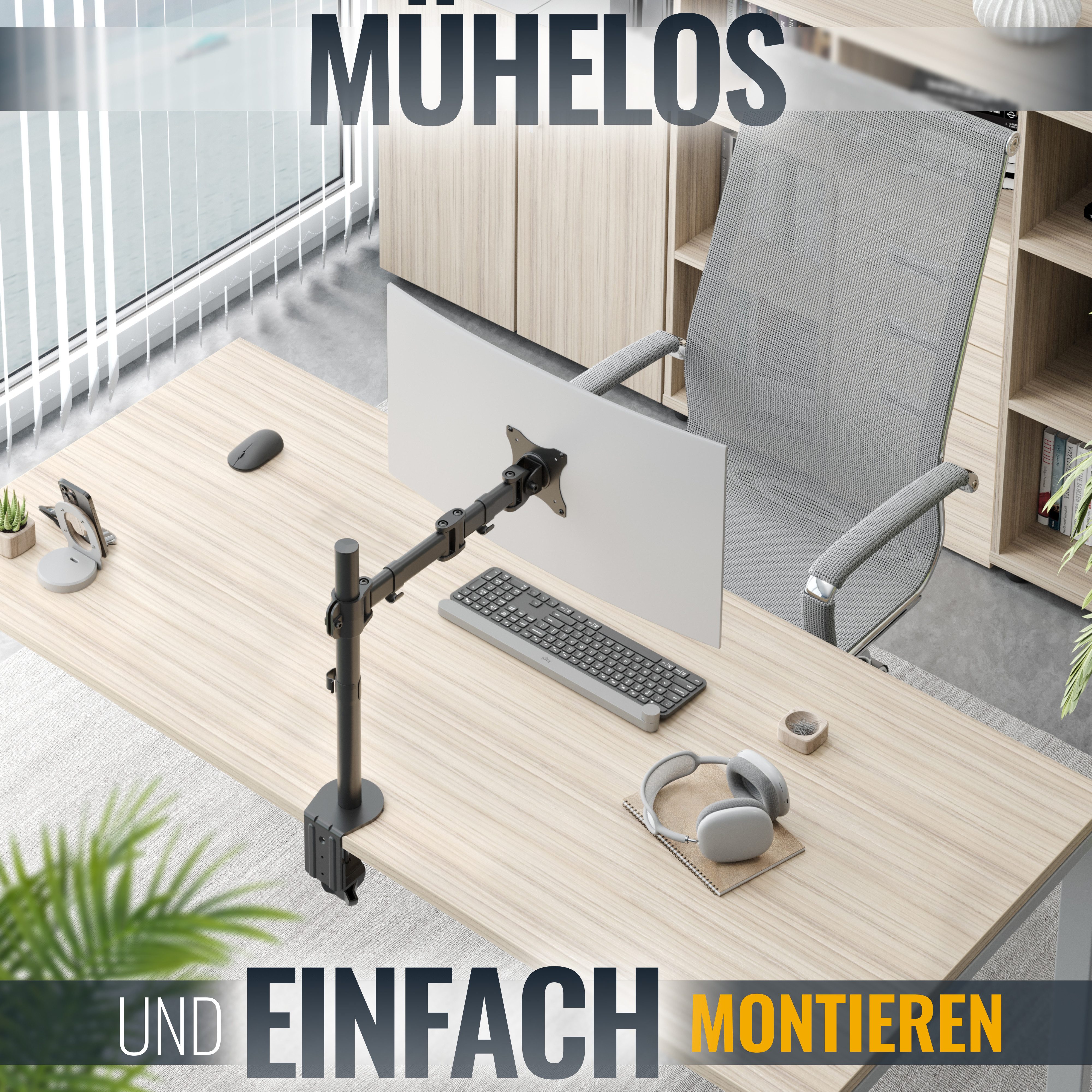 RICOO Monitor-Halterung Tischhalter für Monitor schwenkbar neigbar TS5711, (bis 30 Zoll, VESA 75x75 und 100x100, 1-tlg., 8 kg Belastbarkeit, von 33-76 cm (13"-30) Bildschirm-Diagonale, Tischhalterung neigbar bis 45°, max. auf 415 mm vertikal verstellbar)