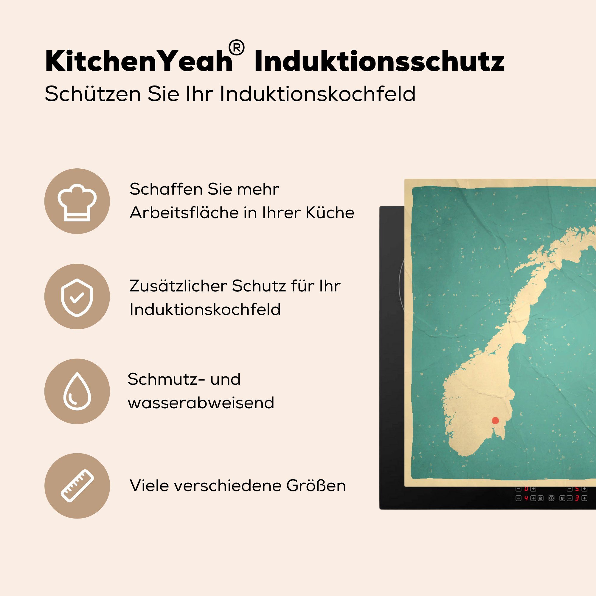 Arbeitsplatte cm, Norwegen tlg), MuchoWow Illustration küche Herdblende-/Abdeckplatte einem von für Vinyl, vor azurblauen Hintergrund., Ceranfeldabdeckung, 78x78 (1