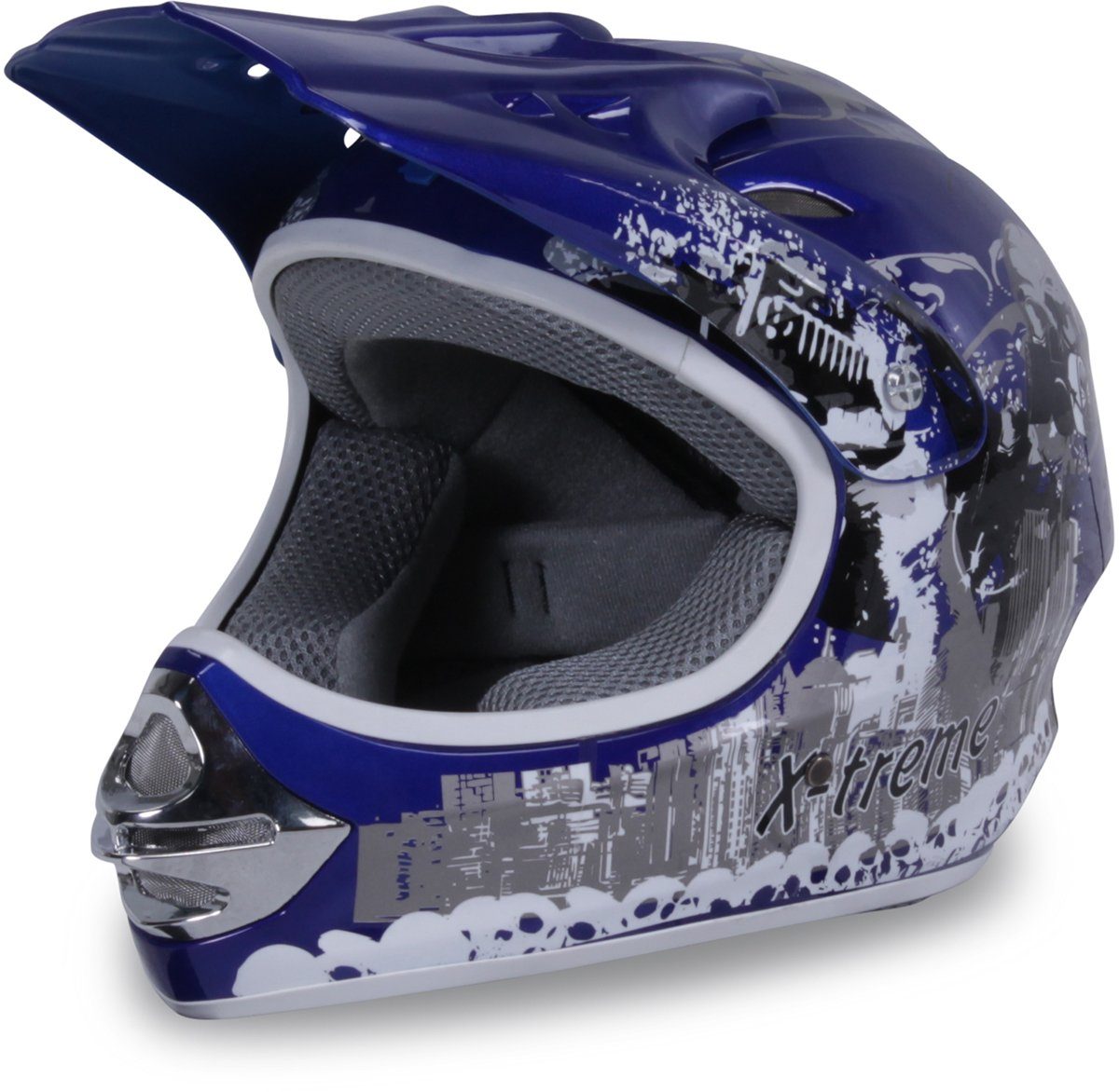 Actionbikes Motors Motocrosshelm Crosshelm X-treme - 6 Größen - blau (Cross Helme - Sturzhelm - Schutzhelm - Helm für Motorrad Kinderquad und Crossbike, 1-tlg., 49-60 cm Kopfumfang - Kinnriemen - Innenpolster), Kinderhelm Schutzhelm Kopfschutz Mountainbike Fahrrad Helm