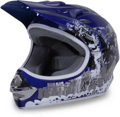 Actionbikes Motors Motocrosshelm »Crosshelm X-treme Blau«, 6 verschiedene Größen - 49 cm bis 60 cm Kopfumfang - Kinnriemen - Be- & Entlüftungssystem - herausnehmbares Innenpolster - Kinderhelm Crosshelm Kopfschutz Mountainbike Helm