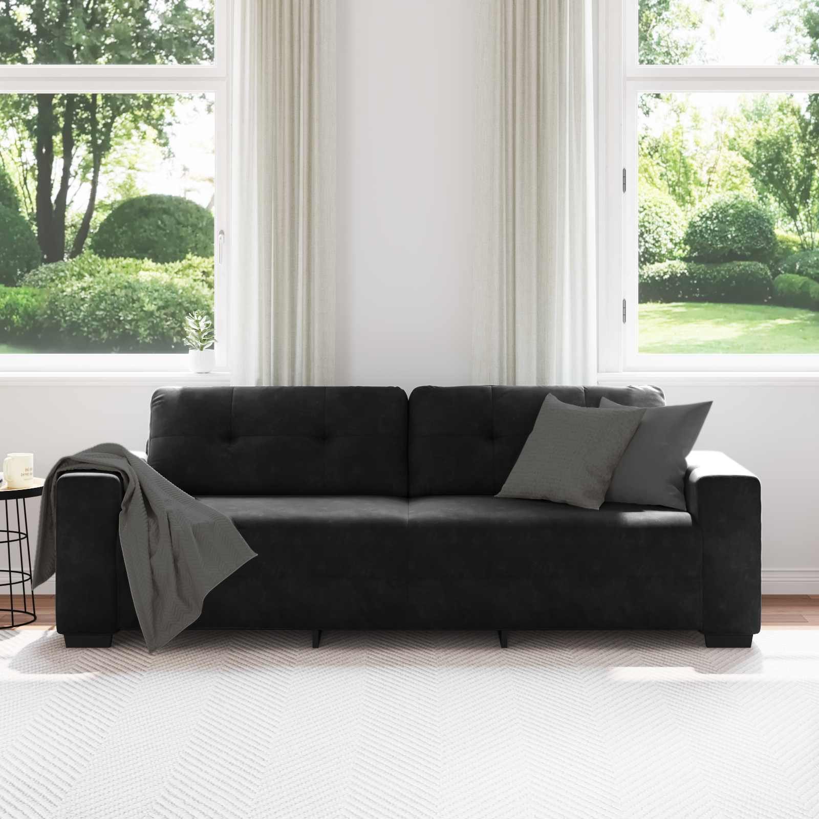 vidaXL Sofa Sofa 3 pcs Schwarz Leinenmischgewebe, 3 Teile günstig online kaufen