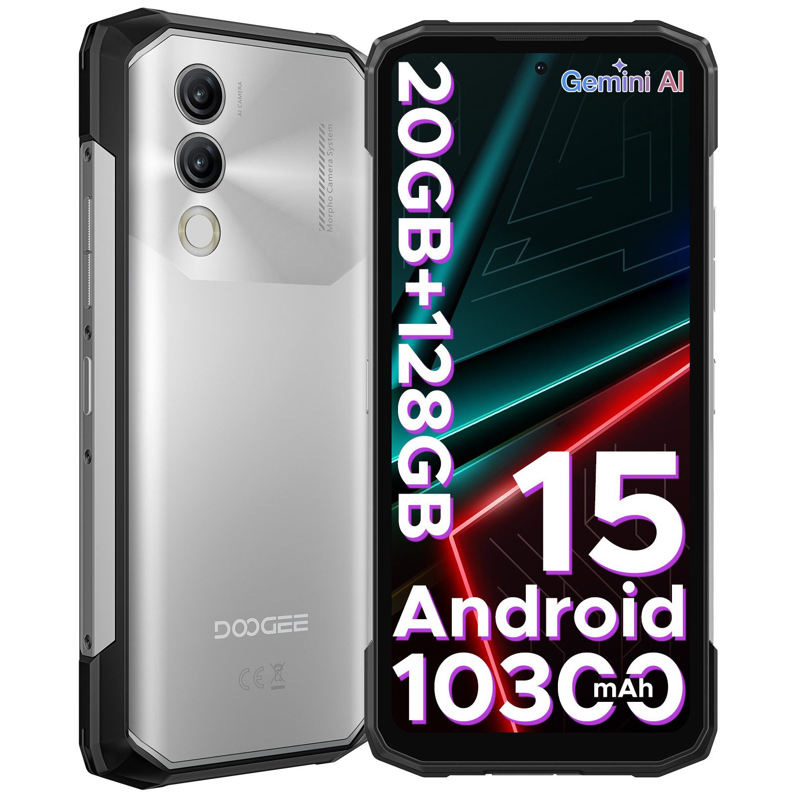 DOOGEE BLADE 20 Android 15 10300mAh 6.6Zoll Handy Ohne Vertrag Outdoor Mobile Smartphone (16,66 cm/6.6 Zoll, 128 GB Speicherplatz, 16 MP Kamera, 20GB+128GB/2TB Handy,Rugged & Slim smartphone, NFC/IP68/69K)